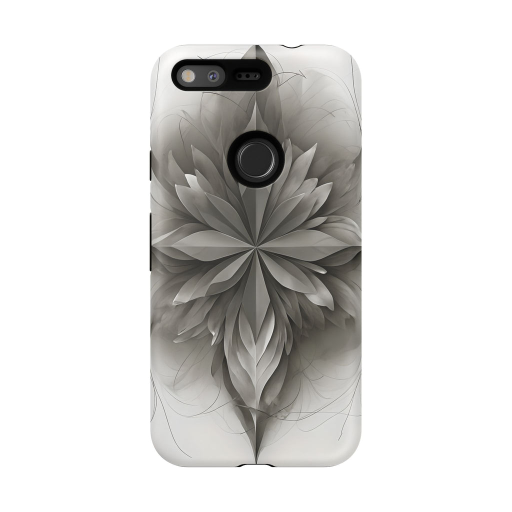 Silver Lotus - Elegant Monochrome Floral Google Pixel Tough Phone Case - Modern Lotus Design