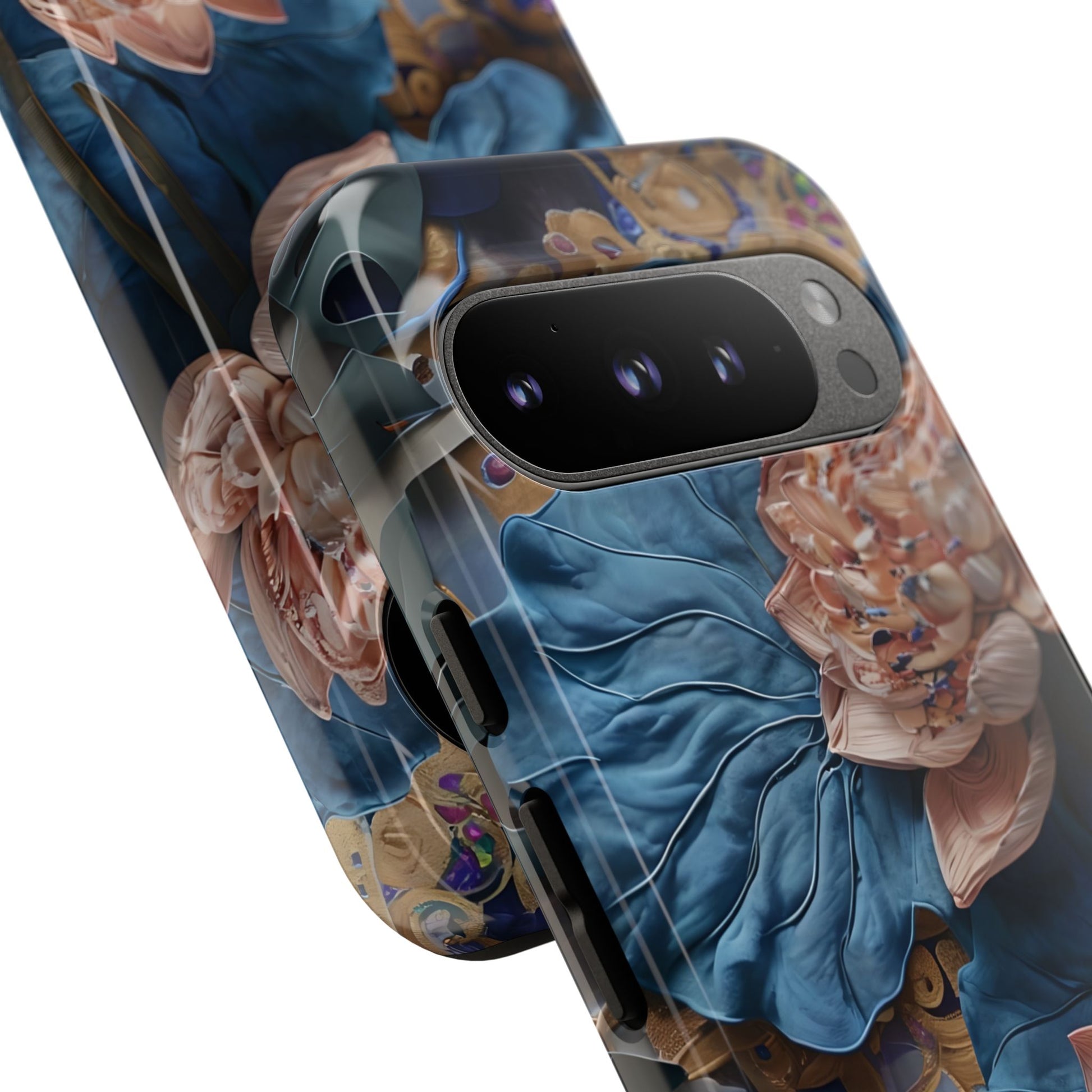 Peony Midnight Tapestry - Google Pixel 9 Pro - Elegant Blue & Blush Artful Phone Cover