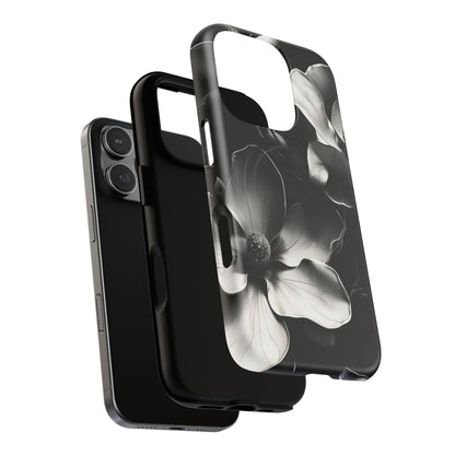 Monochrome Magnolia - Elegant Black & White Floral iPhone MagSafe Phone Case - Artistic Magnolia Design