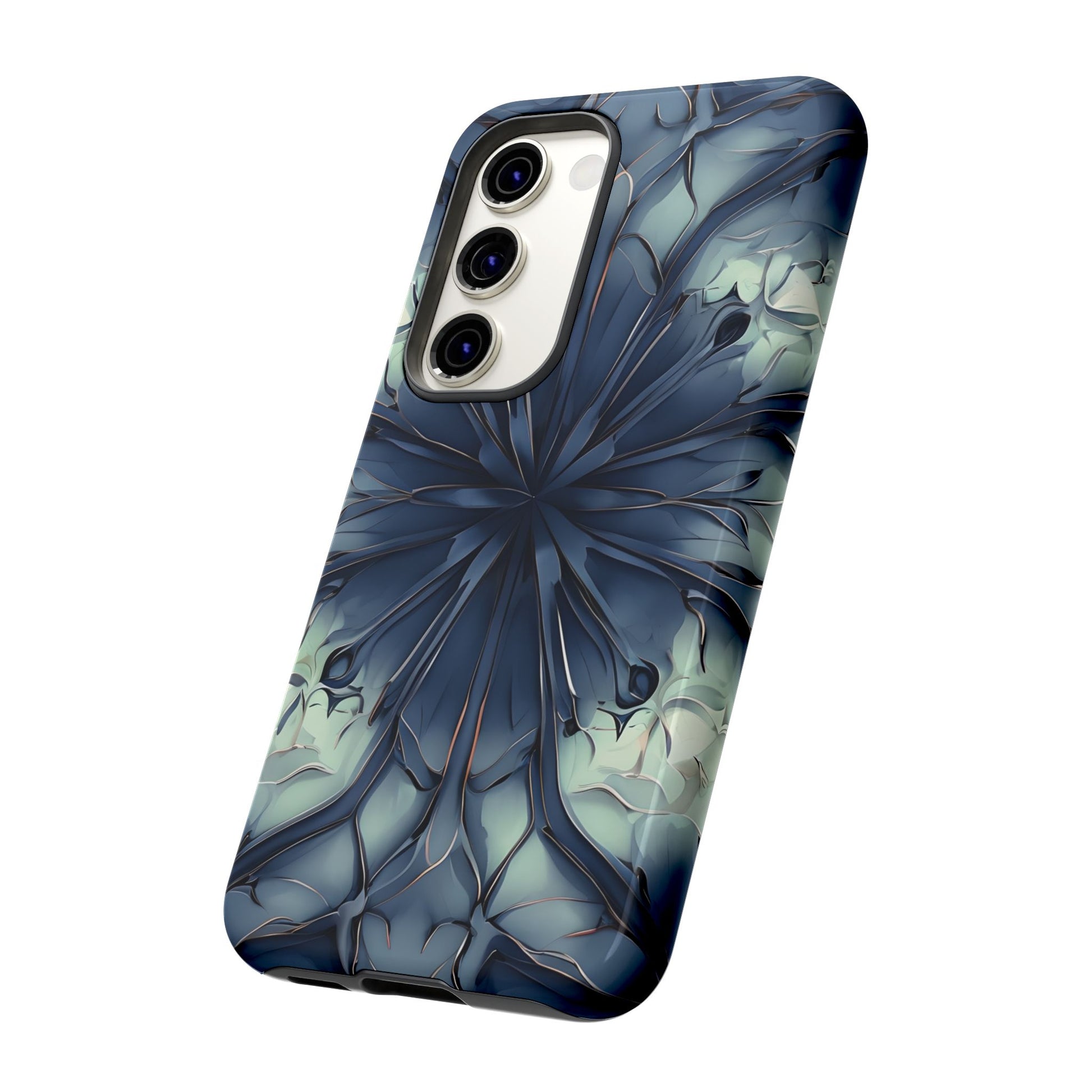 Indigo Mosaic - Artistic Kaleidoscope Collection Artistic Floral - Samsung Galaxy S23 Tough Phone Case - Bold Blue Symmetrical Design