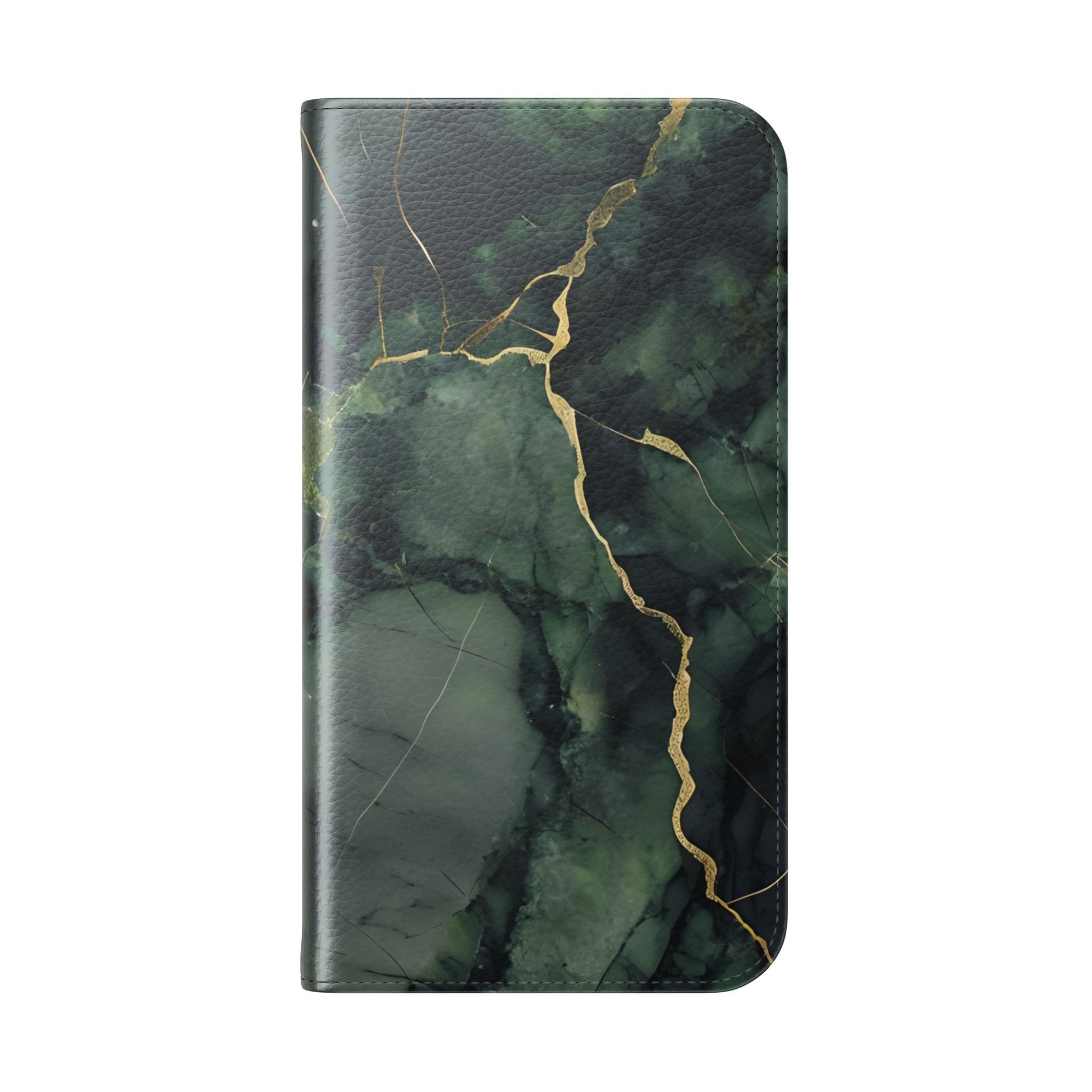 Verdant Vein - Green Marble Design Wallet Phone Case for iPhone 15 Pro