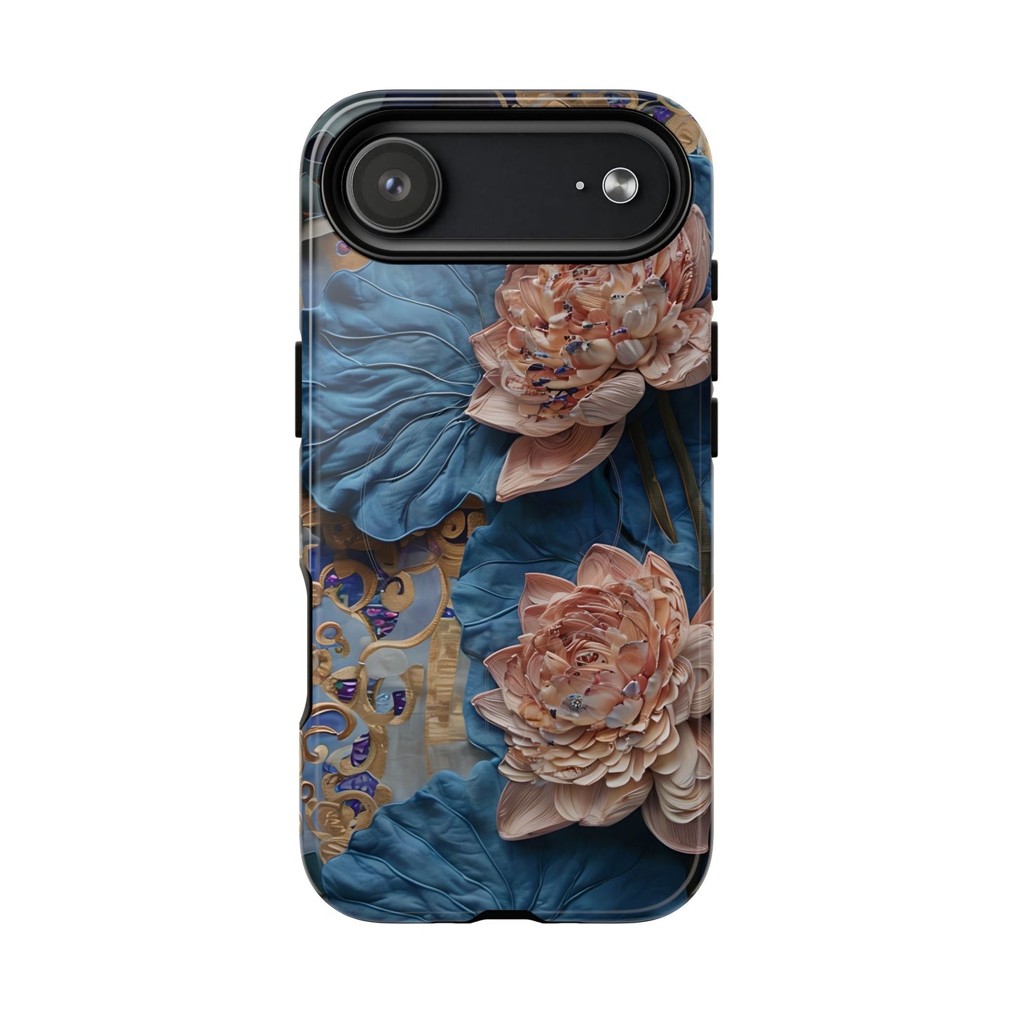 Peony Midnight Tapestry - iPhone Case- MagSafe Compatible - Elegant Blue & Blush Artful Phone Cover
