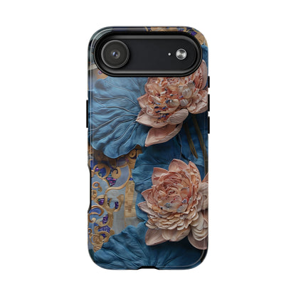 Peony Midnight Tapestry - iPhone Case- MagSafe Compatible - Elegant Blue & Blush Artful Phone Cover