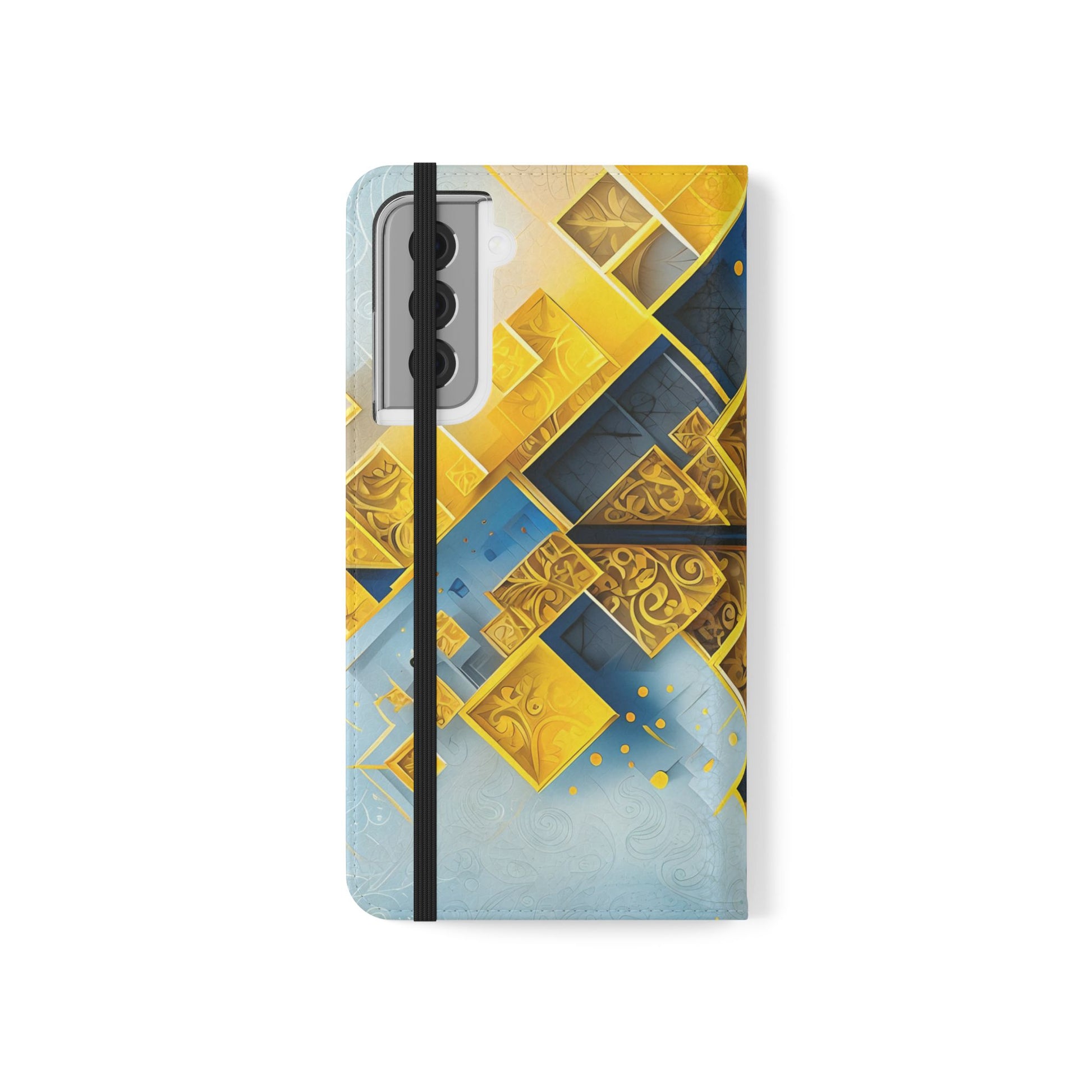 Golden Ascent Wallet Phone Case - Abstract Yellow & Blue Flip Cover for Samsung Galaxy S21