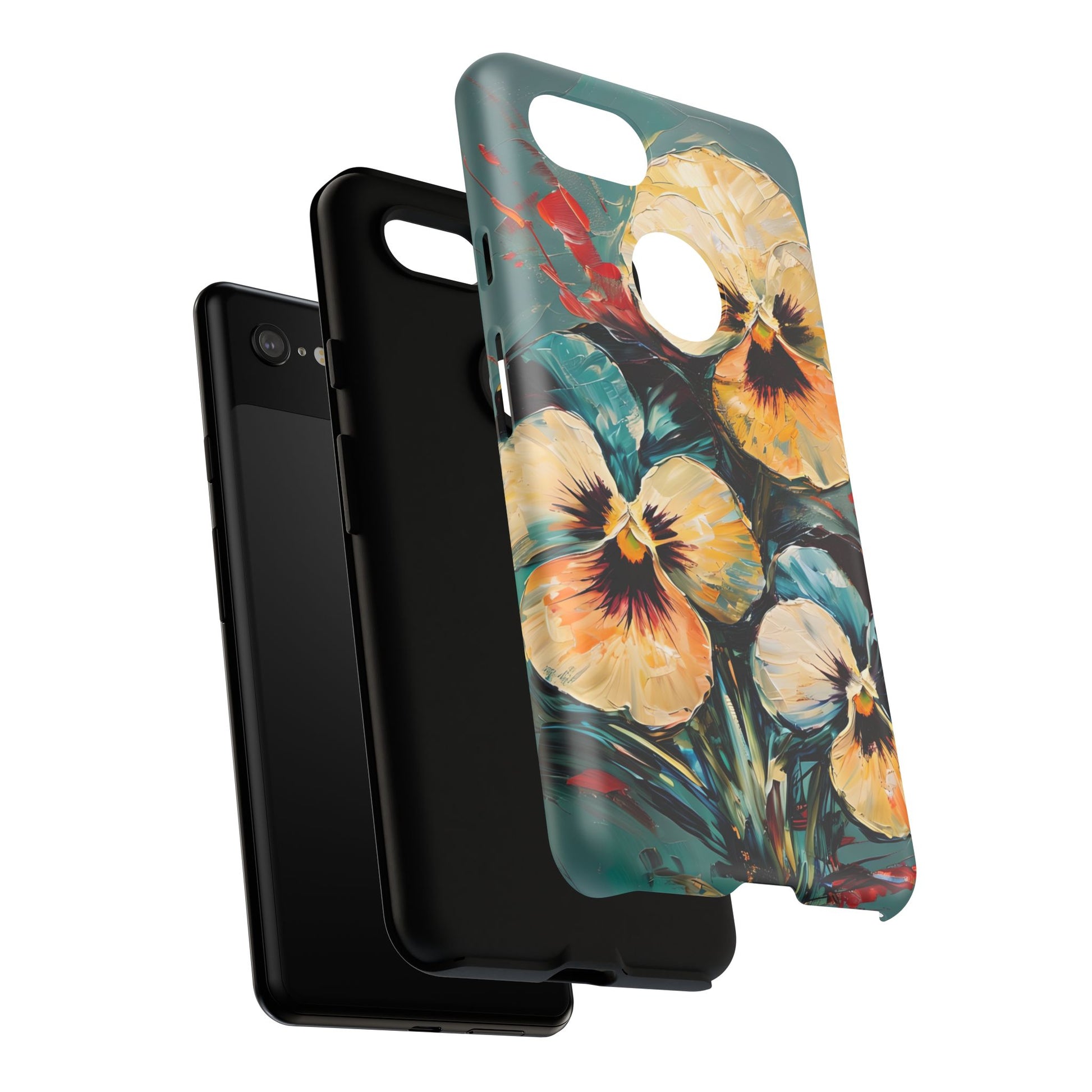 Golden Pansy Cascade Tough Case for Google Pixel 3XL - Floral Artistic Shockproof Cover, Elegant Protective Phone Case
