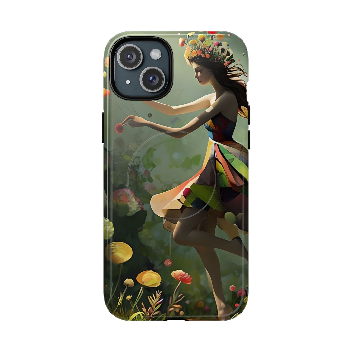 Dancing Wildflower Muse iPhone - Artistic Floral Fantasy Cover - MagSafe Compatible - Whimsical Nature-Inspired Protective Accessory