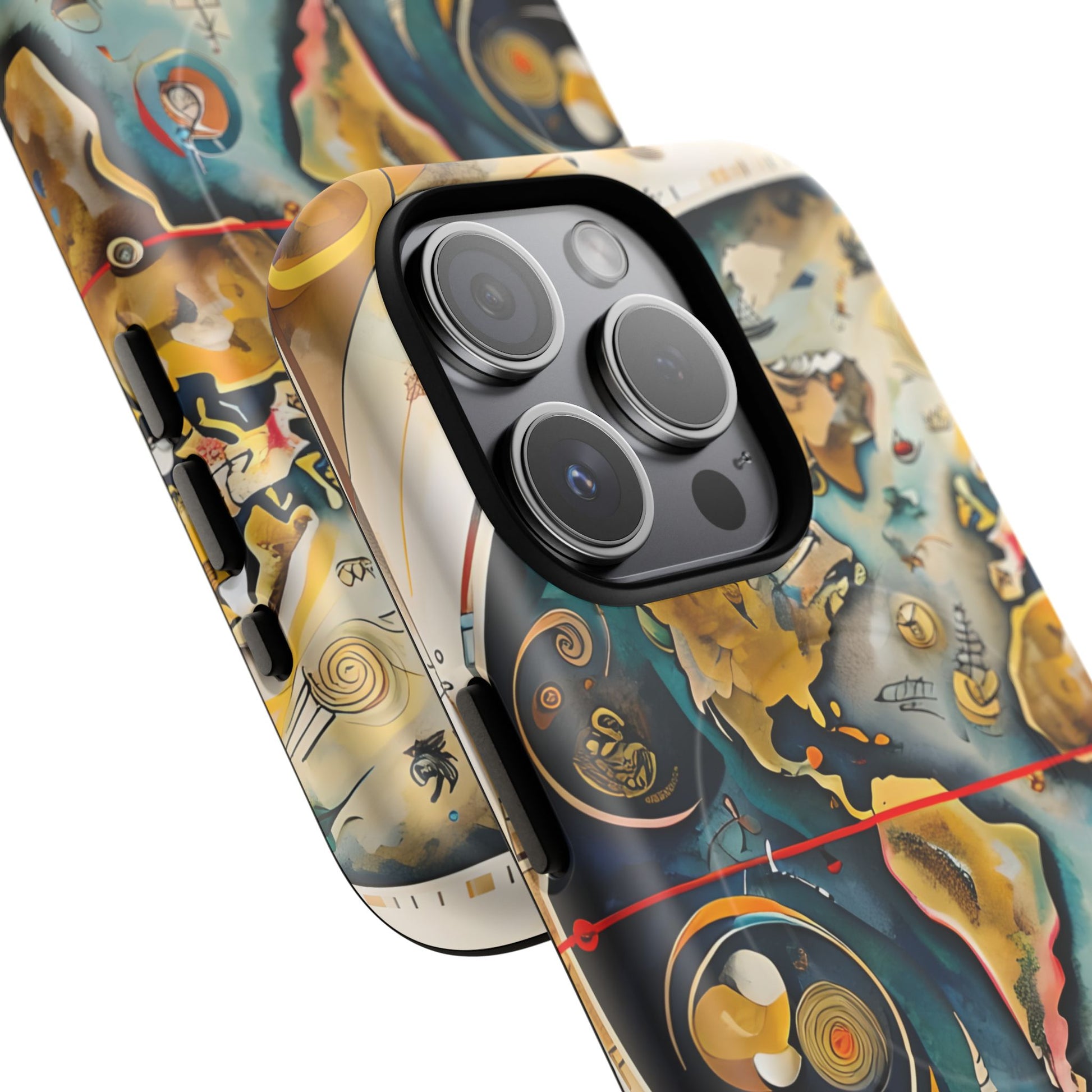 Celestial Map iPhone 15 Pro MagSafe Phone Case -Vintage Nautical World Map, Artistic Blue & Gold