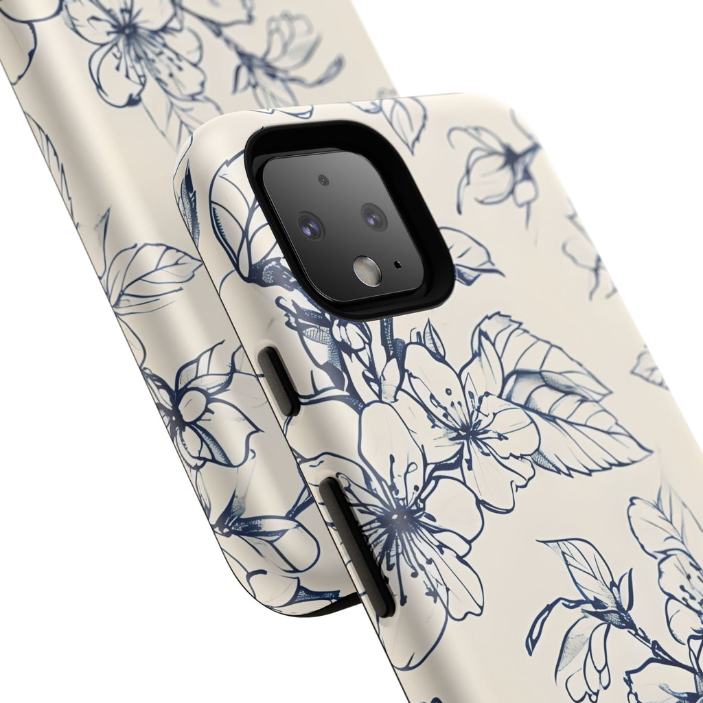 Blossom Sketch - Artistic Blue Floral Google Pixel 4 - Tough Phone Case - Hand-Drawn Botanical Design