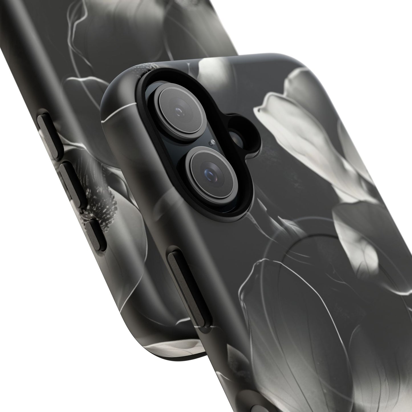 Monochrome Magnolia - Elegant Black & White Floral iPhone MagSafe Phone Case - Artistic Magnolia Design