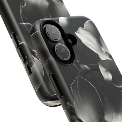 Monochrome Magnolia - Elegant Black & White Floral iPhone MagSafe Phone Case - Artistic Magnolia Design