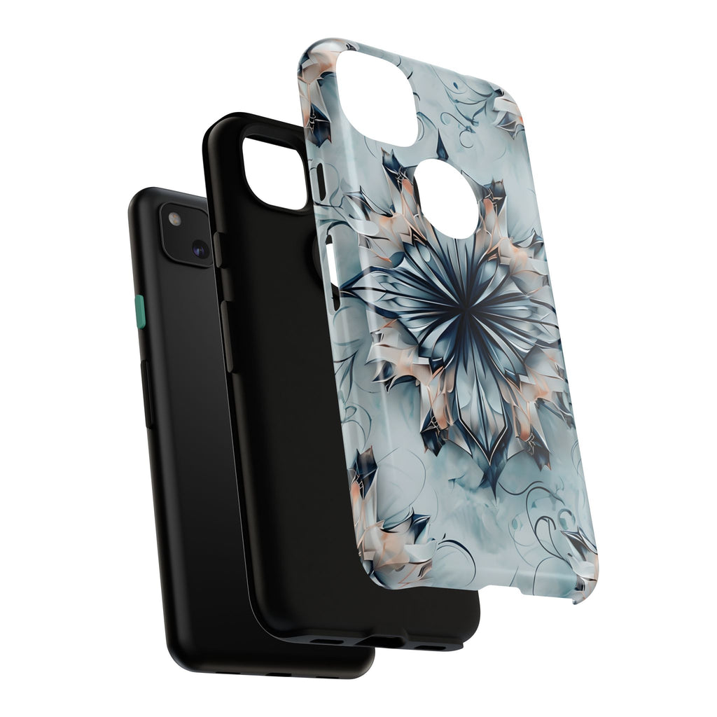 Indigo Mirage - Artistic Kaleidoscope Collection Artistic Floral - Google Pixel 4a Tough Phone Case - Bold Indigo Symmetrical Design