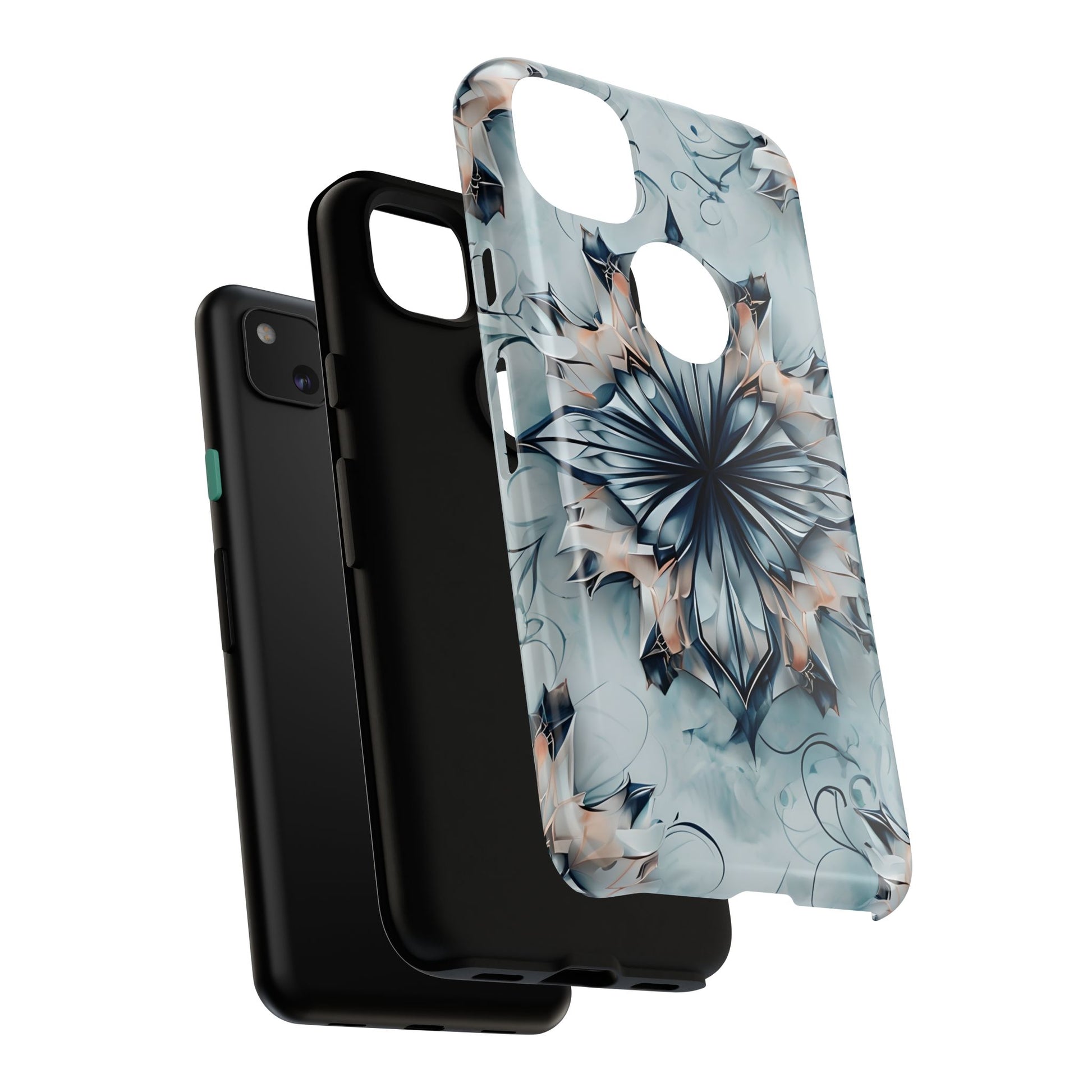 Indigo Mirage - Artistic Kaleidoscope Collection Artistic Floral - Google Pixel 4a Tough Phone Case - Bold Indigo Symmetrical Design