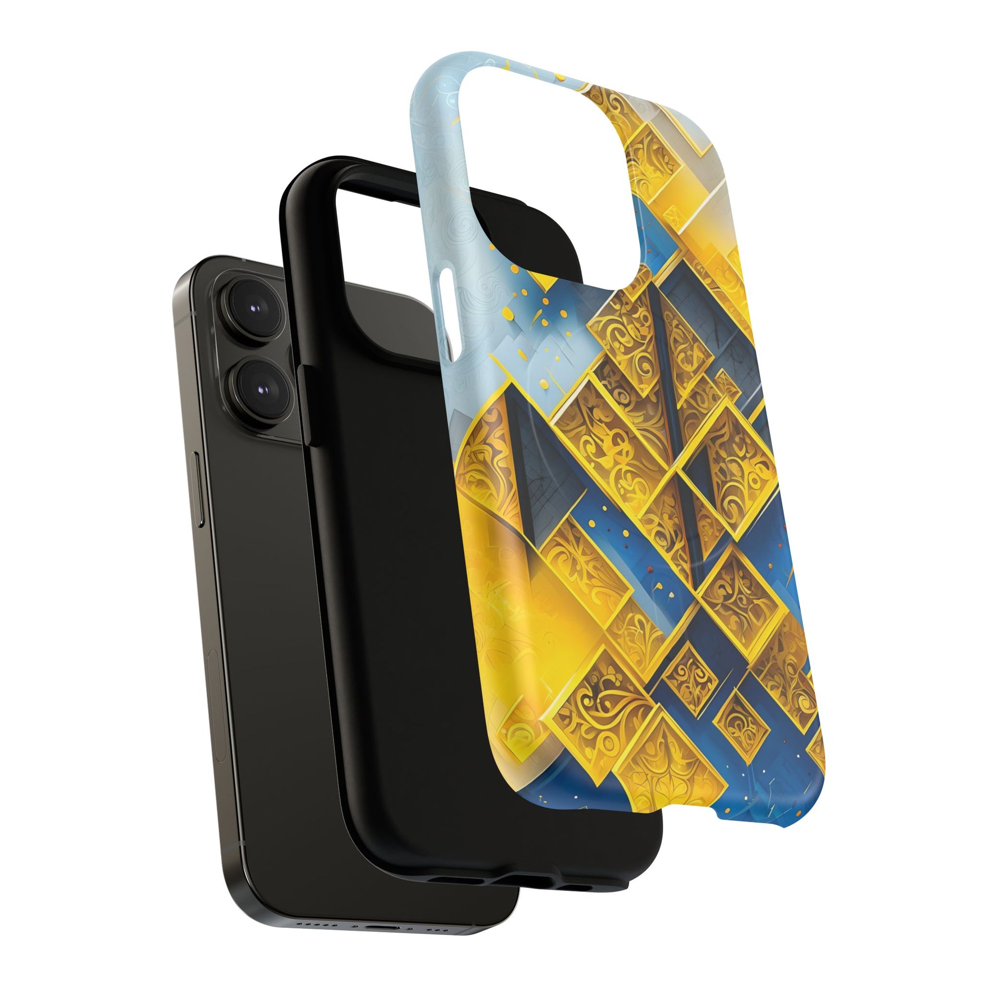 Golden Ascent Luxe Geometric iPhone 14 Pro - MagSafe Compatible - Elegant Abstract Gold Design
