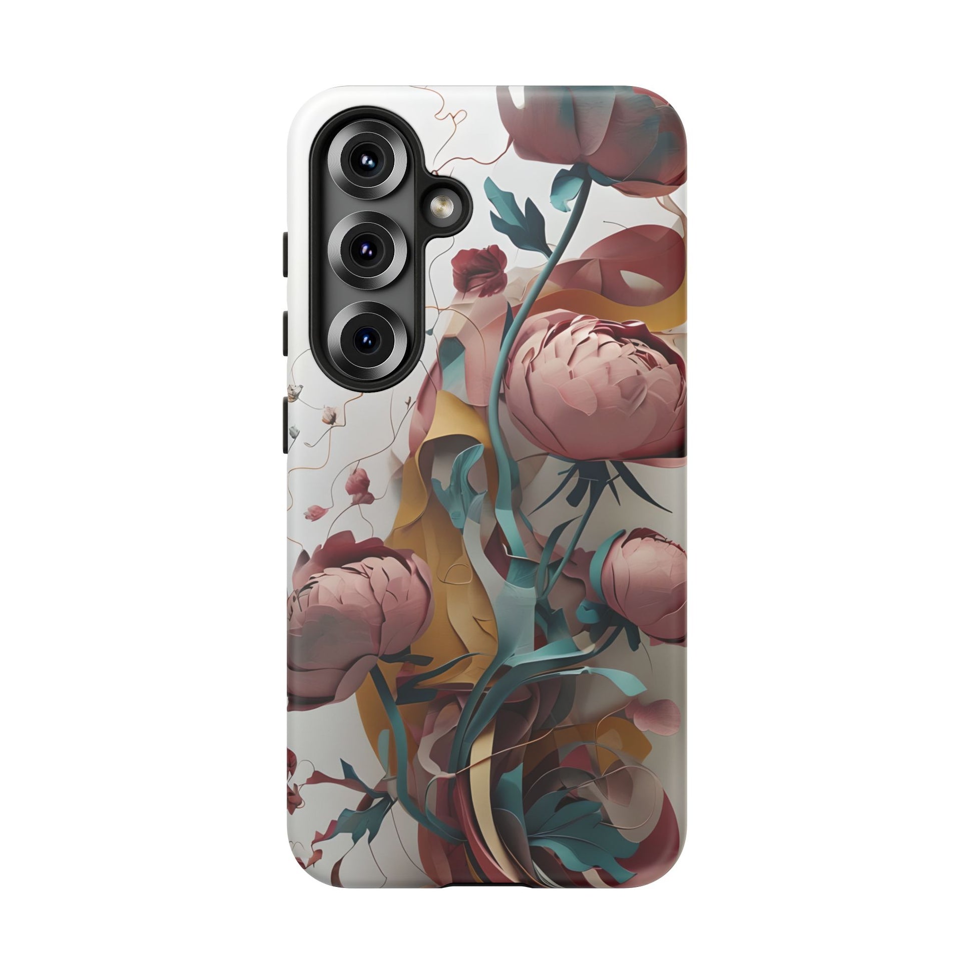 Blushing Peony Veil - Elegant Painterly Floral Samsung Galaxy S25 Tough Phone Case - Soft Blush & Teal Peony Design