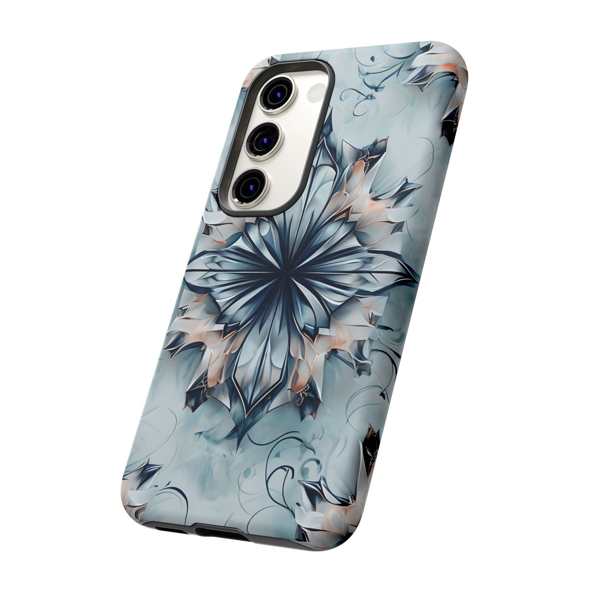 Indigo Mirage - Artistic Kaleidoscope Collection Artistic Floral - Samsung Galaxy S23 Tough Phone Case - Bold Indigo Symmetrical Design