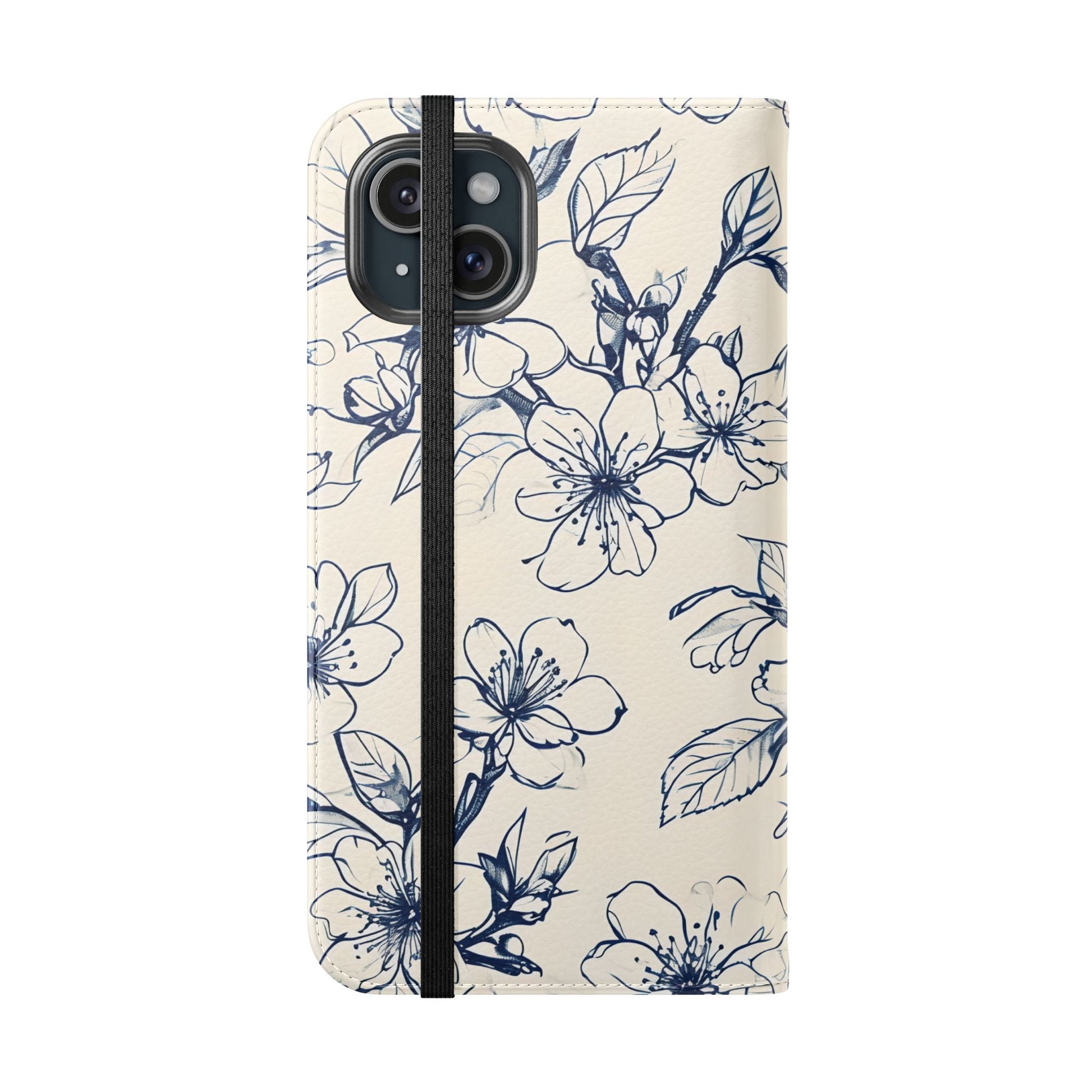 Blossom Sketch - Minimalist Floral Flip Phone Case for iPhone 15 Plus