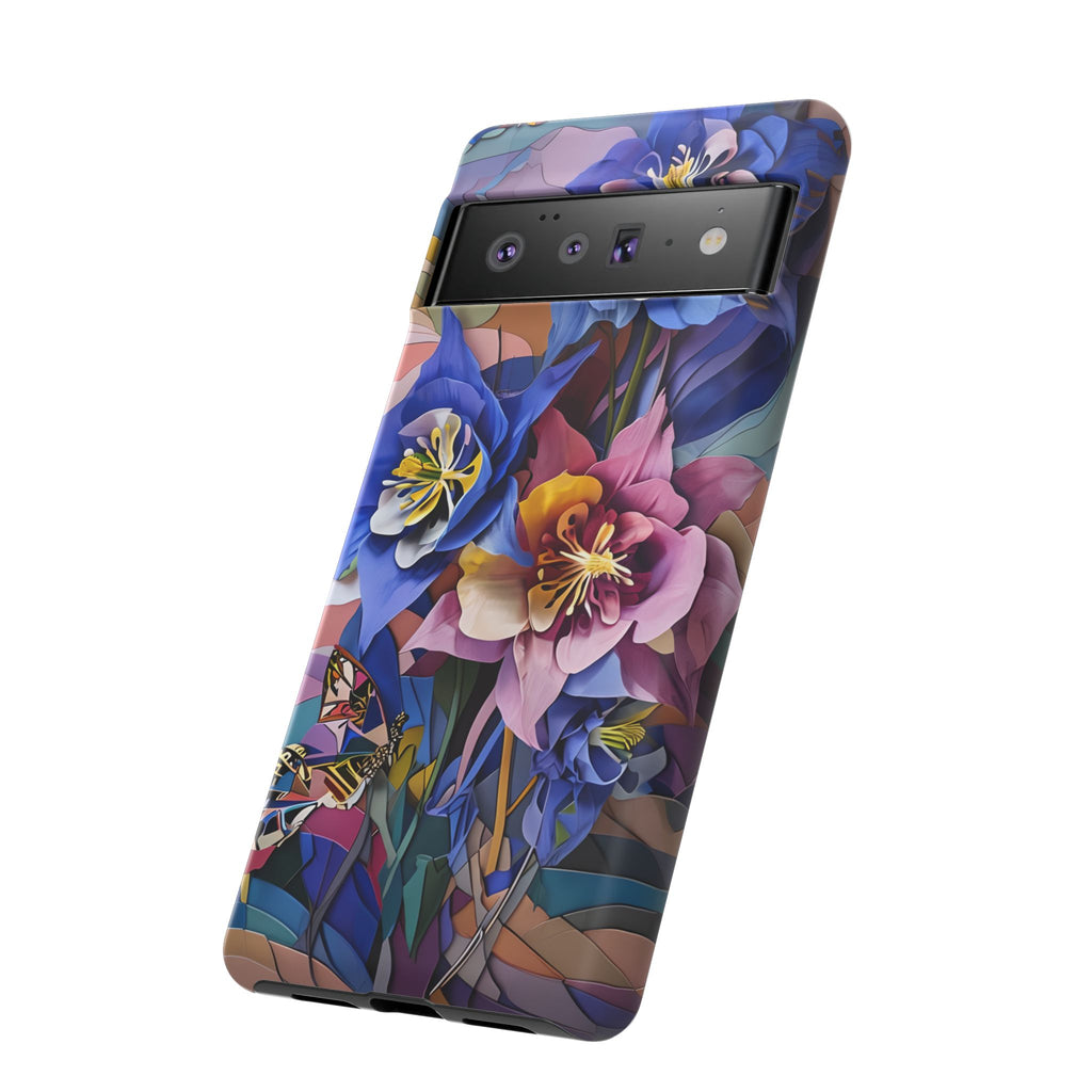 Blue Columbine Carnivale - Artistic Floral & Butterfly Google Pixel 6 Pro Tough Phone Case - Vibrant Botanical Design