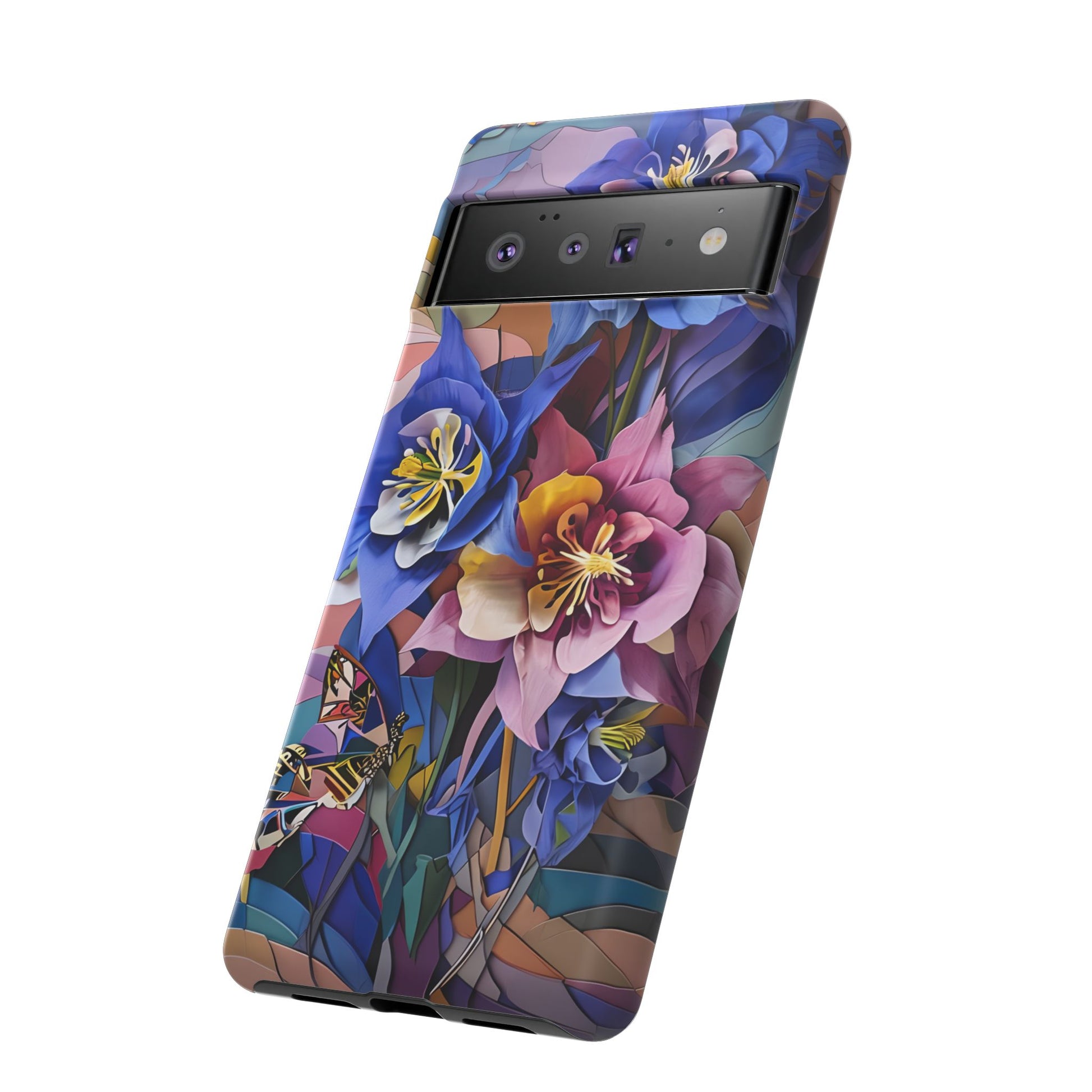Blue Columbine Carnivale - Artistic Floral & Butterfly Google Pixel 6 Pro Tough Phone Case - Vibrant Botanical Design