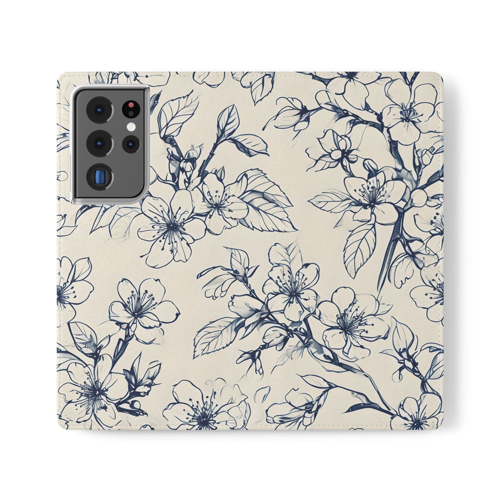 Blossom Sketch - Minimalist Floral Flip Phone Case for Samsung Galaxy S21 Ultra