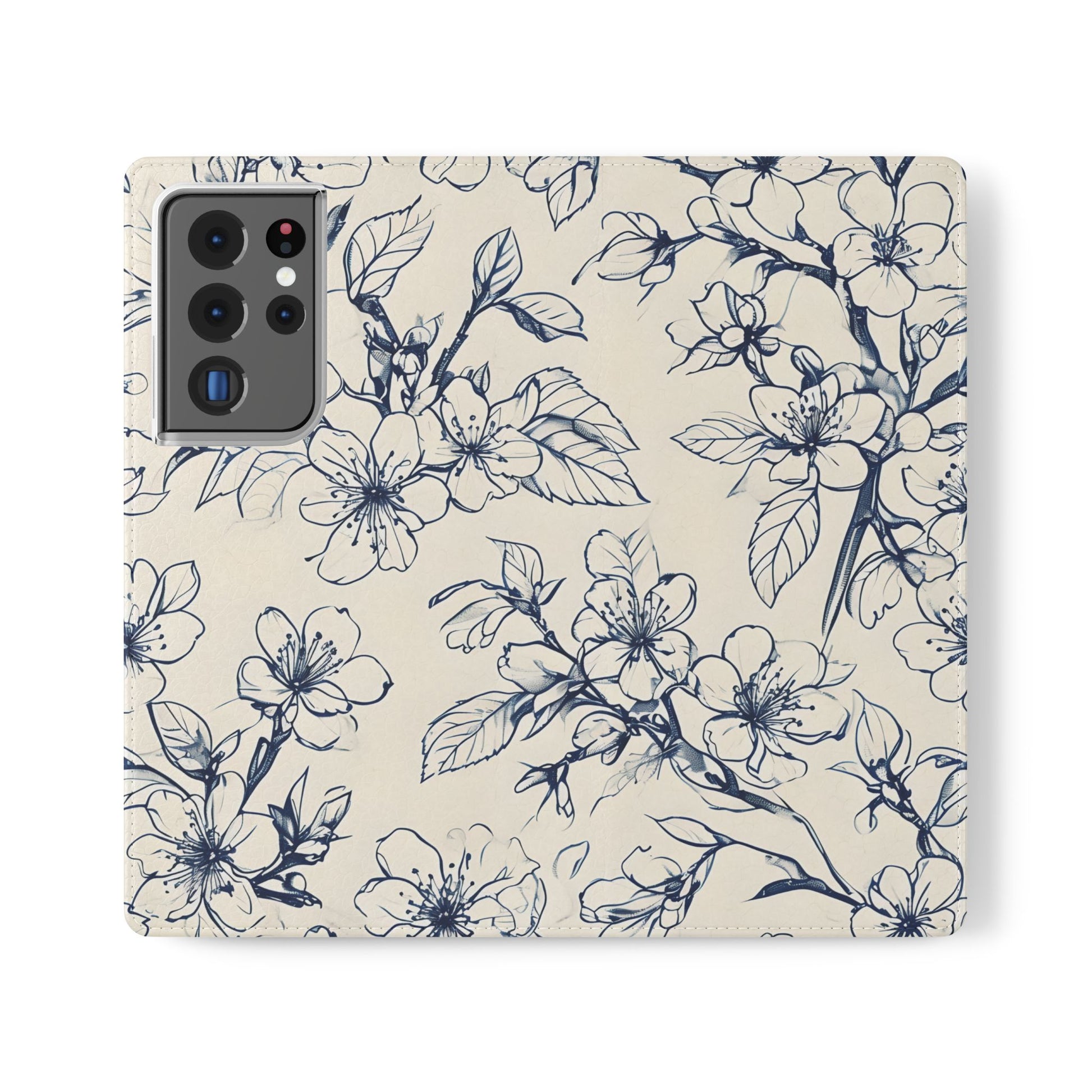 Blossom Sketch - Minimalist Floral Flip Phone Case for Samsung Galaxy S21 Ultra