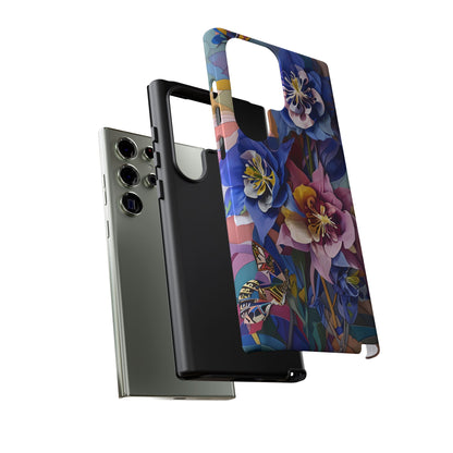 Blue Columbine Carnivale - Artistic Floral & Butterfly Samsung Ultra Tough Phone Case - Vibrant Botanical Design