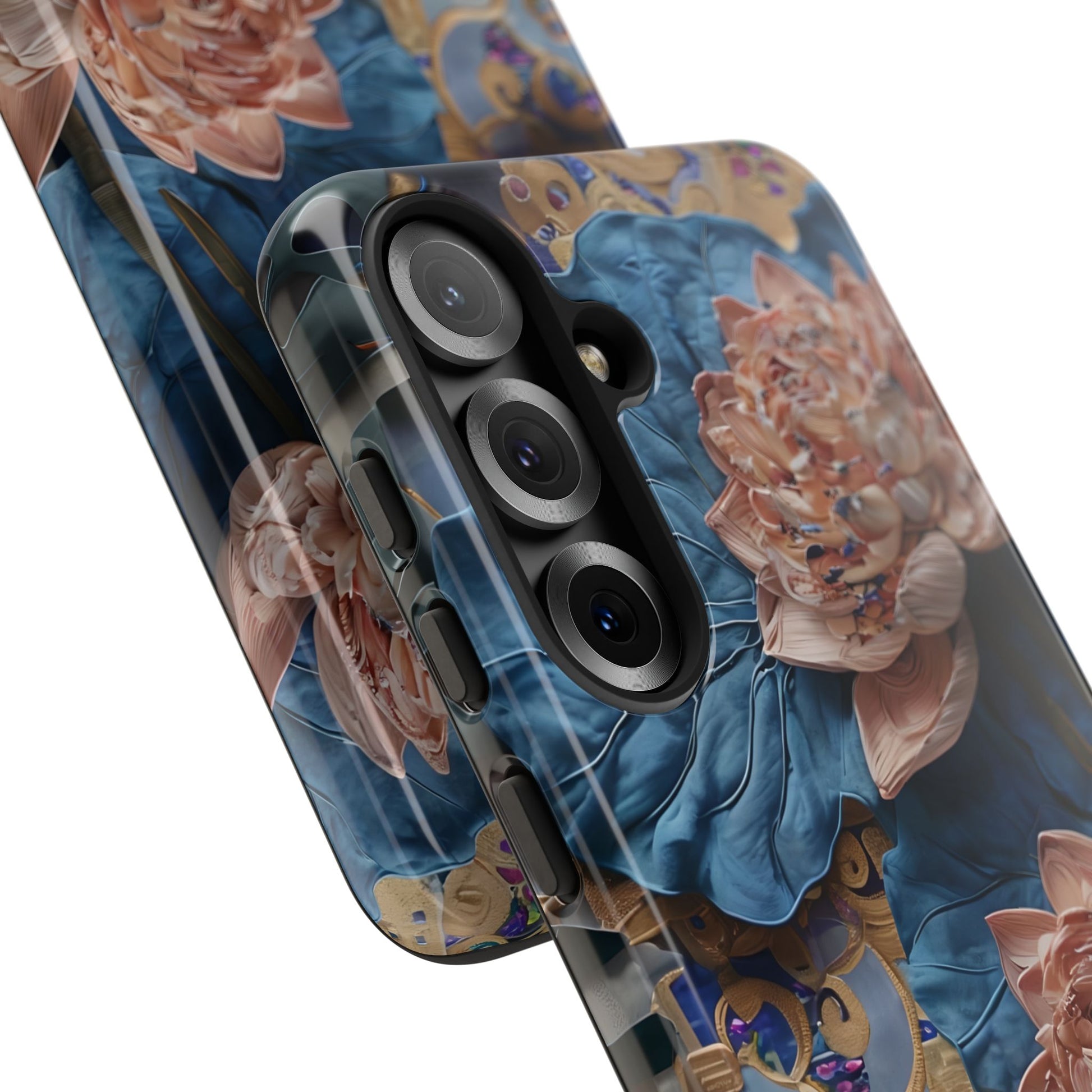 Peony Midnight Tapestry - Samsung Galaxy S25 - Elegant Blue & Blush Artful Phone Cover