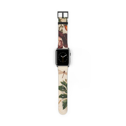 Vintage Burgundy Rose Designer Apple Watch Band - Premium Custom Strap for Series 1-9, SE & Ultra - Artistic Vegan Leather