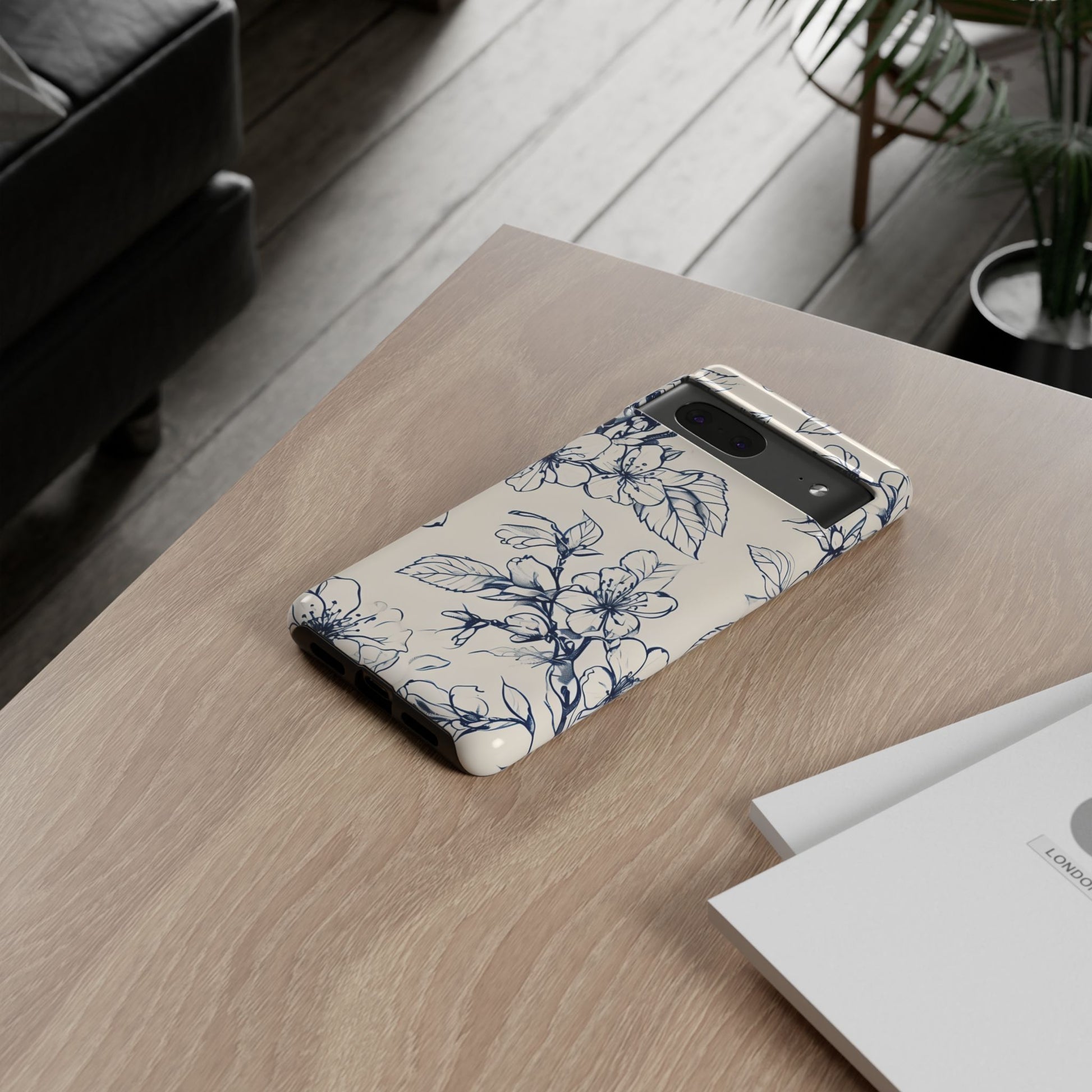 Blossom Sketch - Artistic Blue Floral Google Pixel 7 - Tough Phone Case - Hand-Drawn Botanical Design