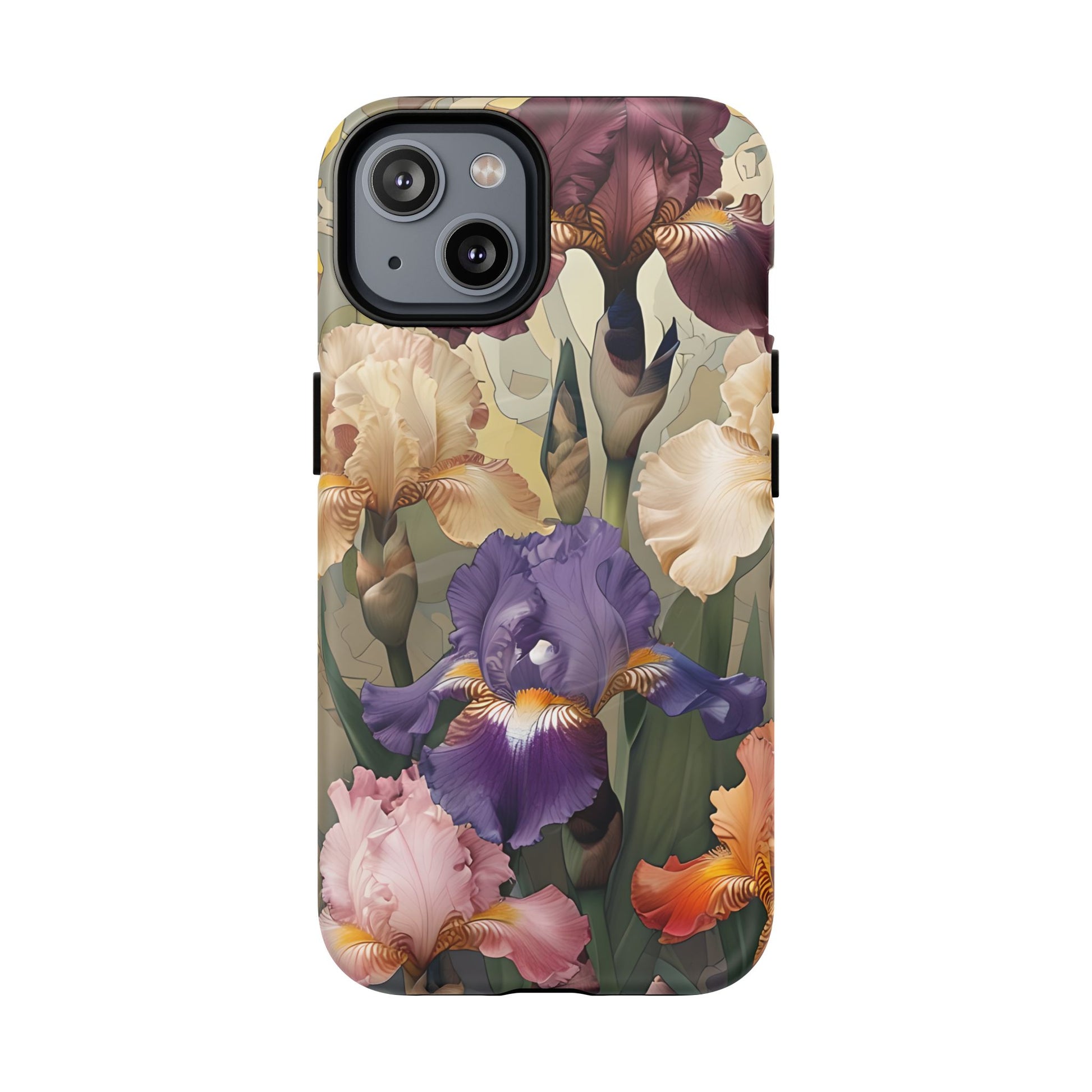 Iris Reverie - Elegant Painterly - iPhone 14 - MagSafe Compatible - Artistic Purple & Cream Iris Design