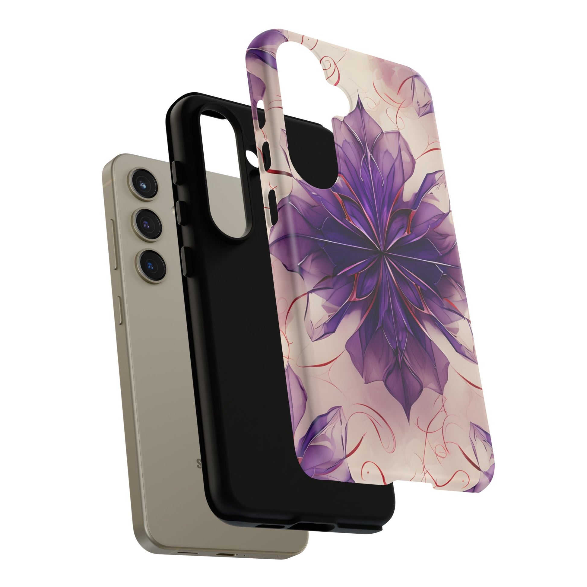 Violet Reverie - Kaleidoscope Collection Artistic Floral Burst - Samsung Galaxy S24 Tough Phone Case - Bold Purple Symmetrical Design