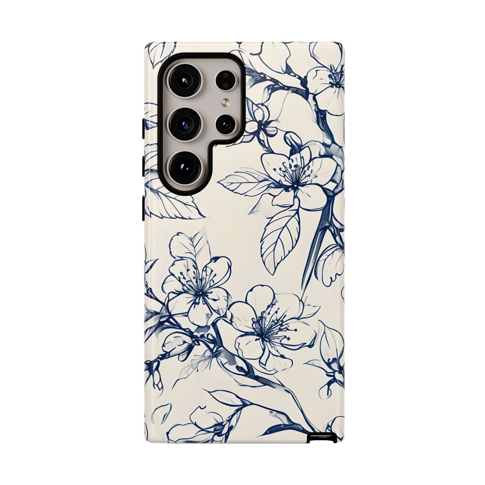 Blossom Sketch - Artistic Blue Floral Samsung Galaxy S24 Ultra Tough Phone Case - Hand-Drawn Botanical Design