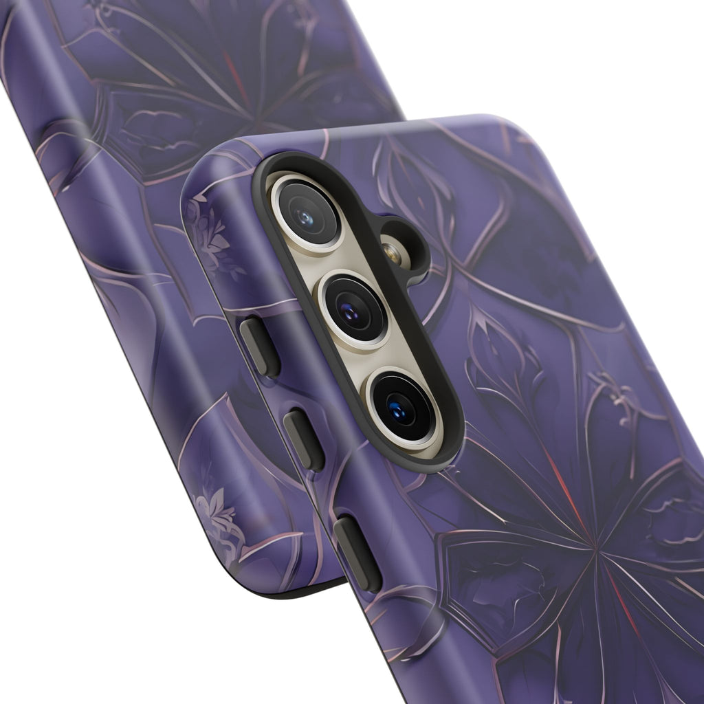Violet Nebula - Kaleidoscope Collection Artistic Floral Burst - Samsung Galaxy S24 Tough Phone Case - Bold Purple Symmetrical Design