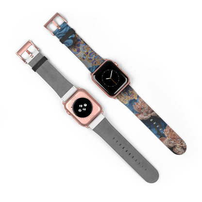Peony Midnight Tapestry Designer Apple Watch Band - Premium Custom Strap for Series 1-9, SE & Ultra - Artistic Vegan Leather