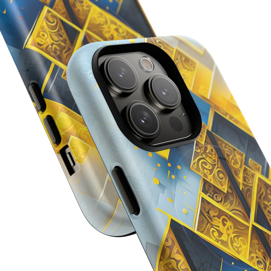 Golden Ascent Luxe Geometric iPhone 14 Pro - MagSafe Compatible - Elegant Abstract Gold Design