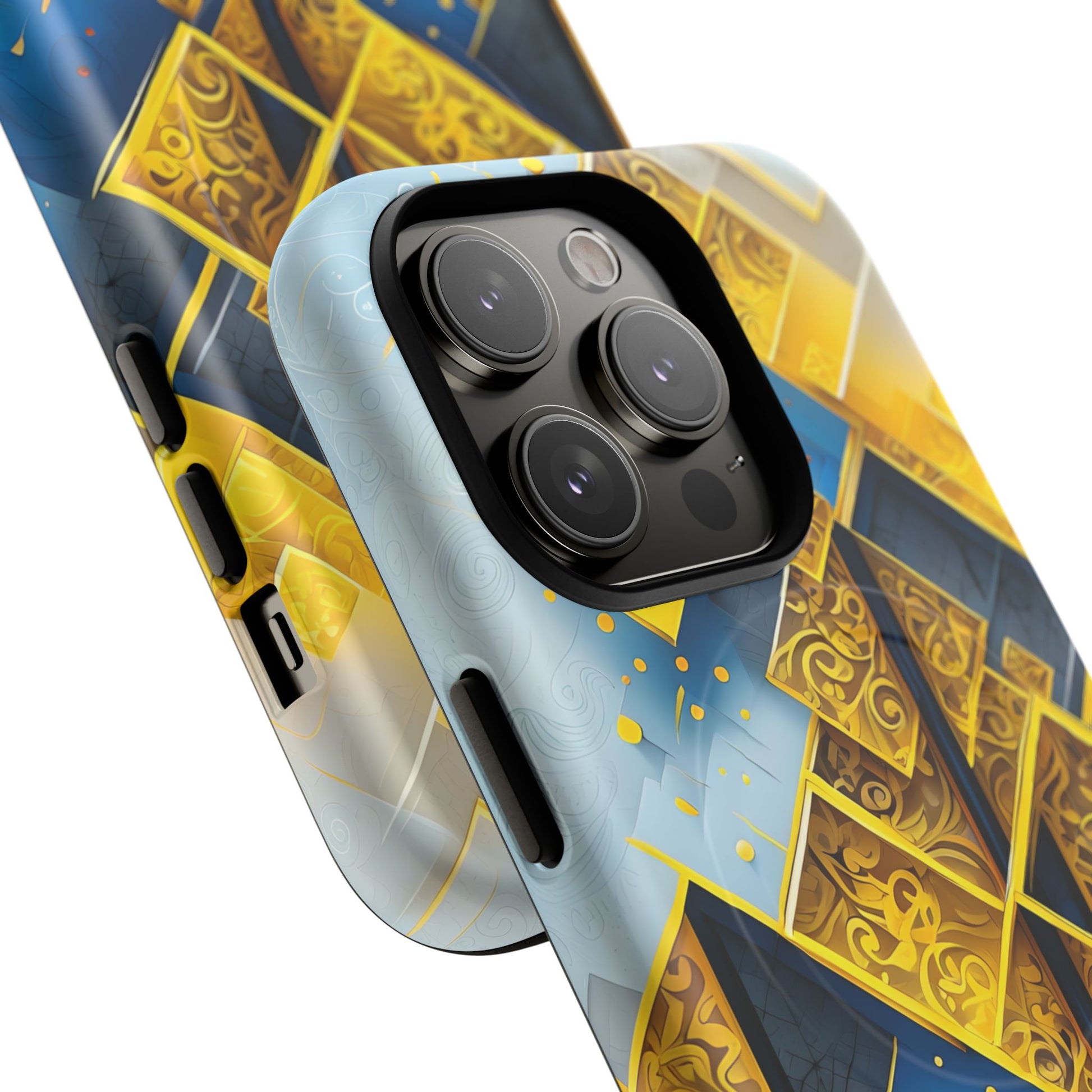 Golden Ascent Luxe Geometric iPhone 14 Pro - MagSafe Compatible - Elegant Abstract Gold Design