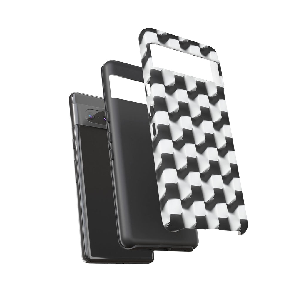 Monochrome Grid Tough Case for Google Pixel 7 - Classic Checkerboard, Black & White, Minimalist Trend