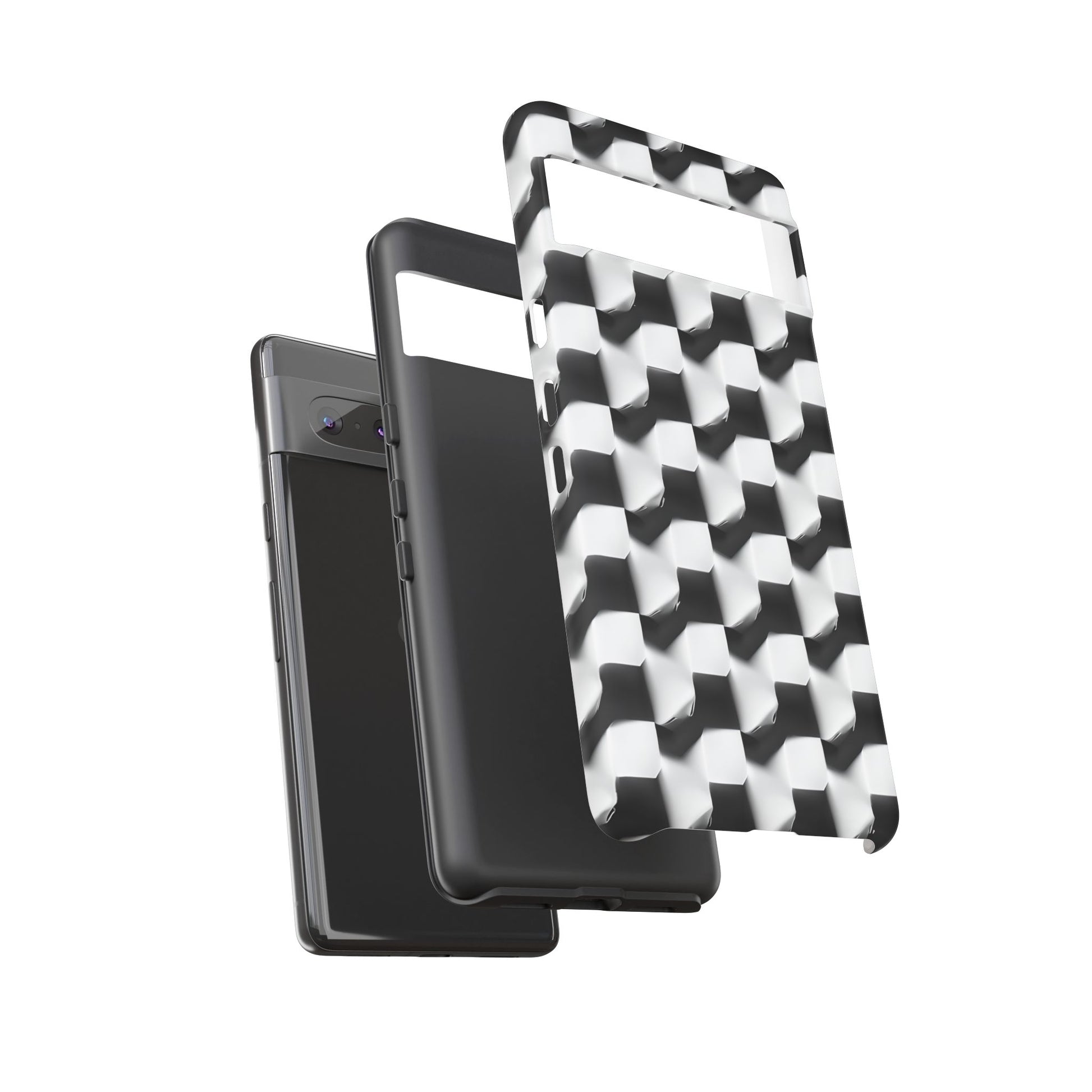 Monochrome Grid Tough Case for Google Pixel 7 - Classic Checkerboard, Black & White, Minimalist Trend