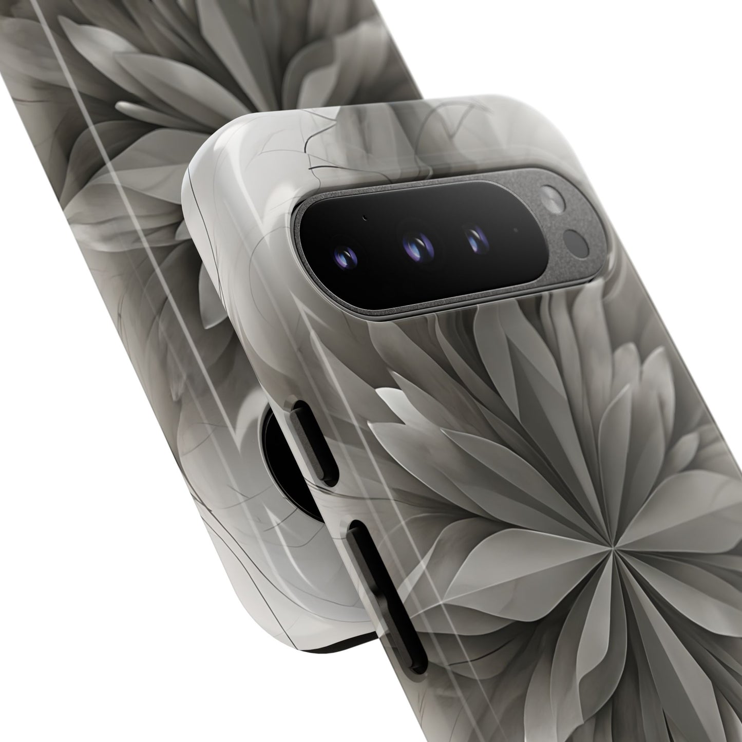 Silver Lotus - Elegant Monochrome Floral Google Pixel Tough Phone Case - Modern Lotus Design