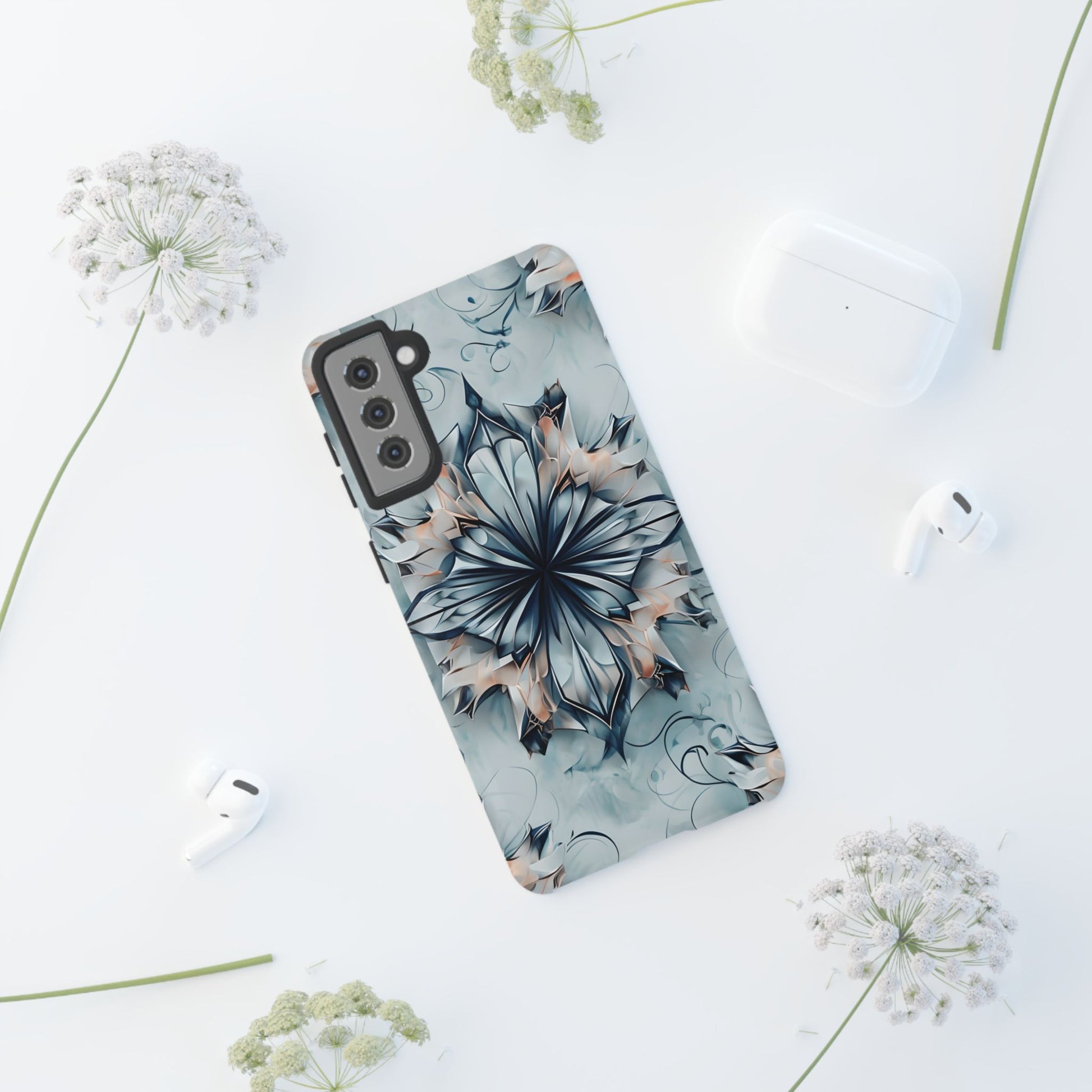 Indigo Mirage - Artistic Kaleidoscope Collection Artistic Floral - Samsung Galaxy S21 Plus Tough Phone Case - Bold Indigo Symmetrical Design