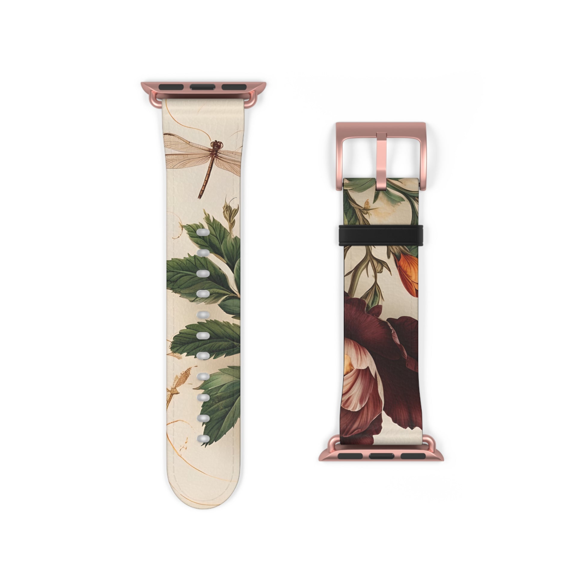Vintage Burgundy Rose Designer Apple Watch Band - Premium Custom Strap for Series 1-9, SE & Ultra - Artistic Vegan Leather