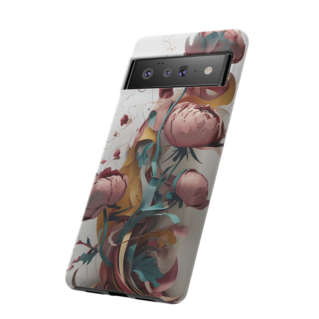 Blushing Peony Veil - Elegant Painterly Floral Google Pixel 6 Pro Tough Phone Case - Soft Blush & Teal Peony Design