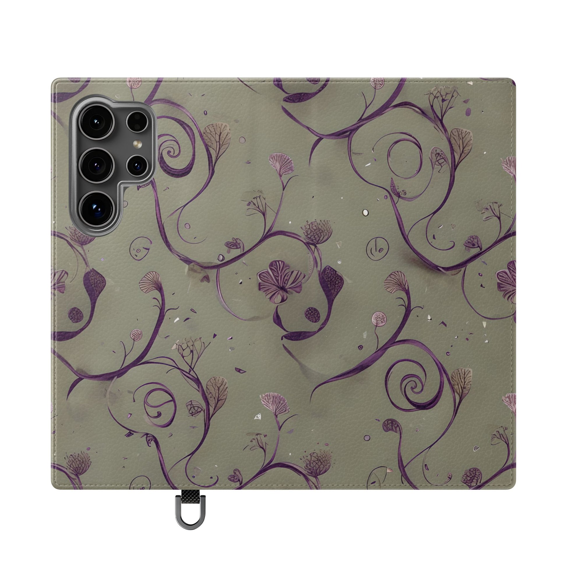 Twilight Thistle Bloom Wallet Phone Case - Elegant Purple Floral Vine Flip Cover for Samsung Galaxy S24 Ultra