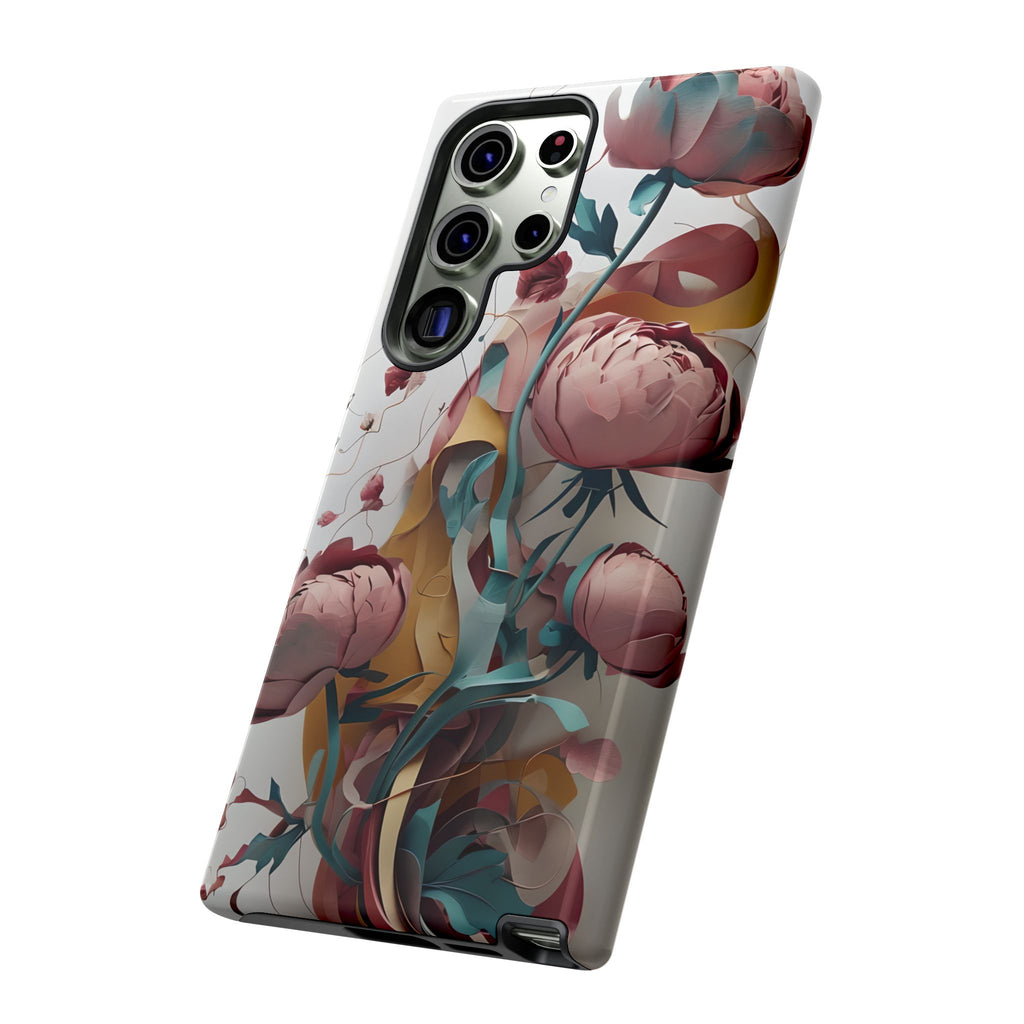 Blushing Peony Veil - Elegant Painterly Floral Samsung Galaxy S23 Ultra Tough Phone Case - Soft Blush & Teal Peony Design