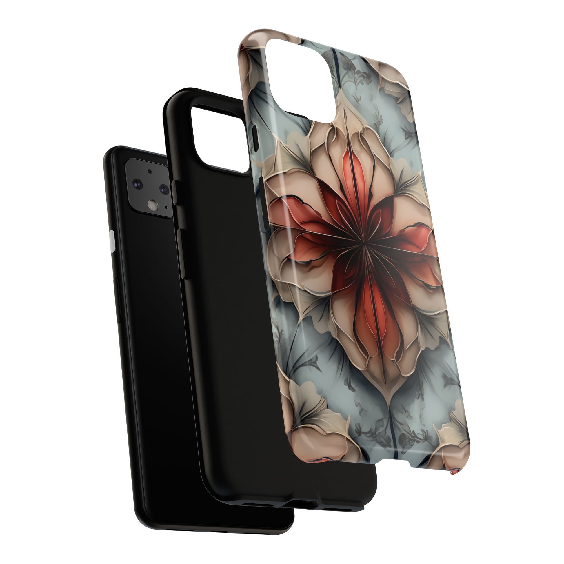 Ember Bloom - Kaleidoscope Collection Artistic Floral - Google Pixel 4 XL Tough Phone Case - Fiery Symmetrical Design