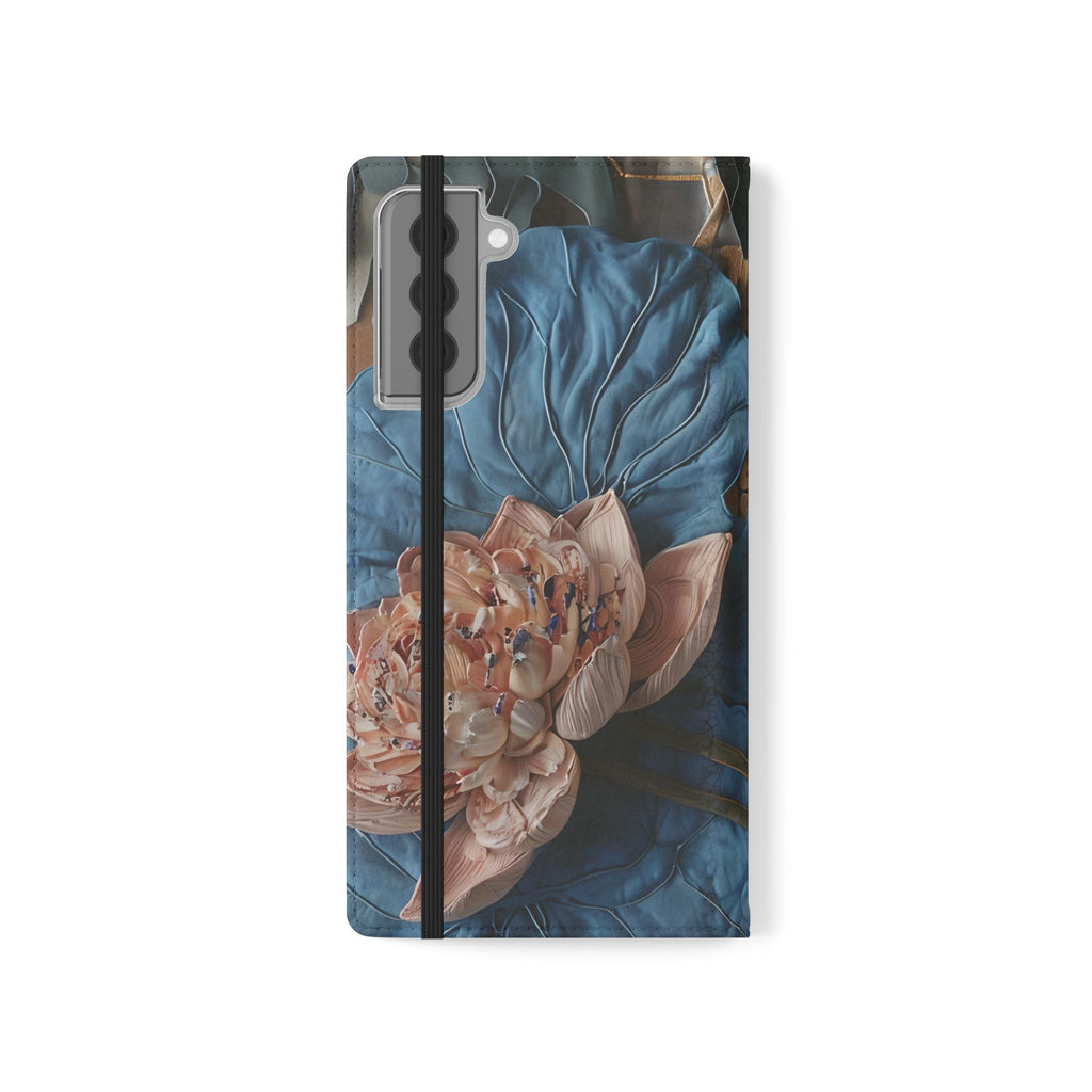 Peony Midnight Tapestry Wallet Phone Case - Flip Cover for Samsung Galaxy S21 Plus - Floral and Tapestry Design