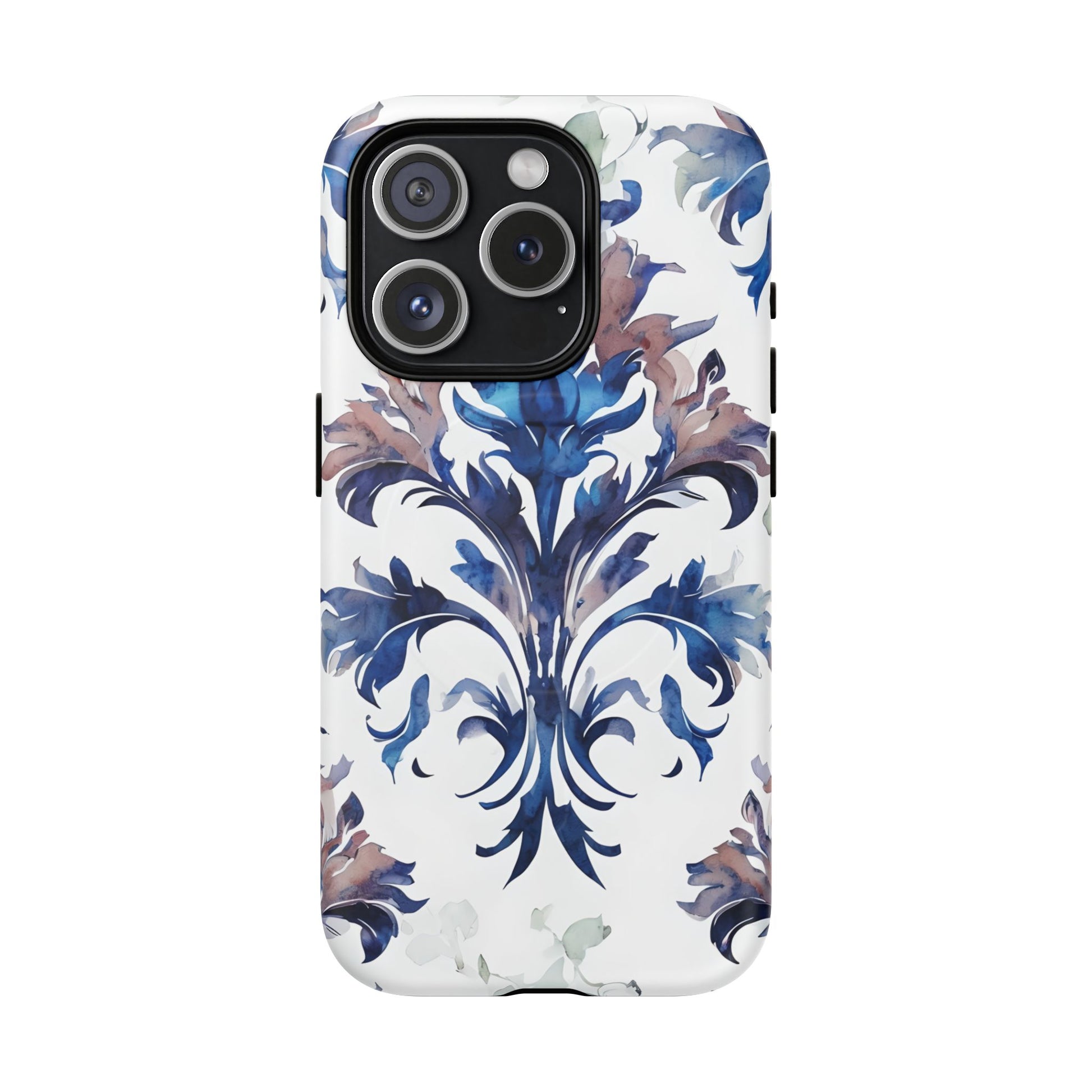 Delft Reverie - Elegant Blue & White iPhone 15 Pro MagSafe Phone Case - Dutch Delftware-Inspired Floral Design