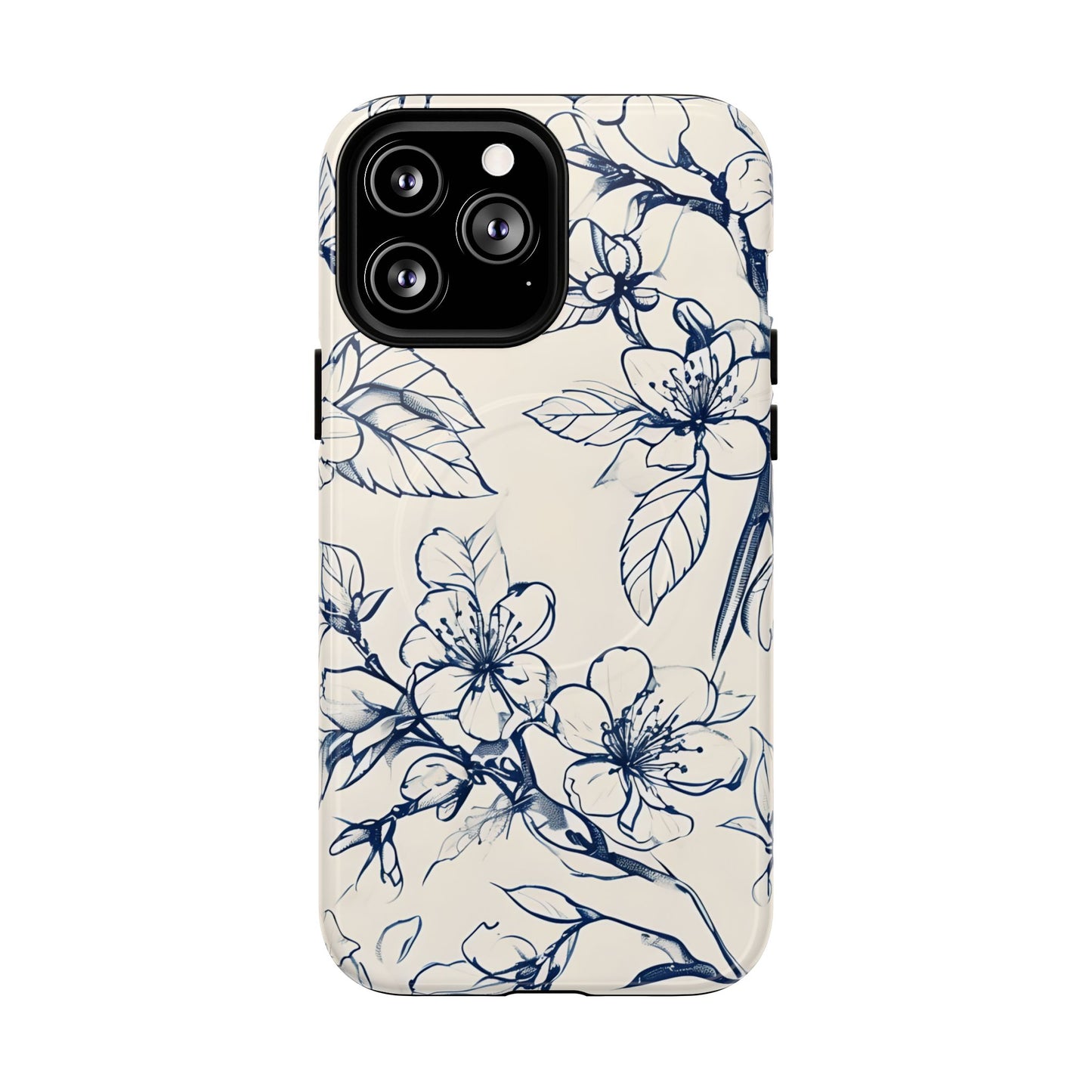 Blossom Sketch - Artistic Blue Floral - iPhone MagSafe Phone Case - Botanical Design