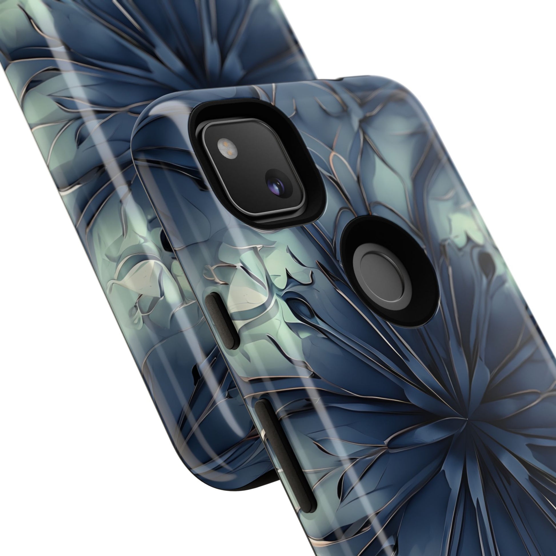 Indigo Mosaic - Artistic Kaleidoscope Collection Artistic Floral - Google Pixel 4a Tough Phone Case - Bold Blue Symmetrical Design
