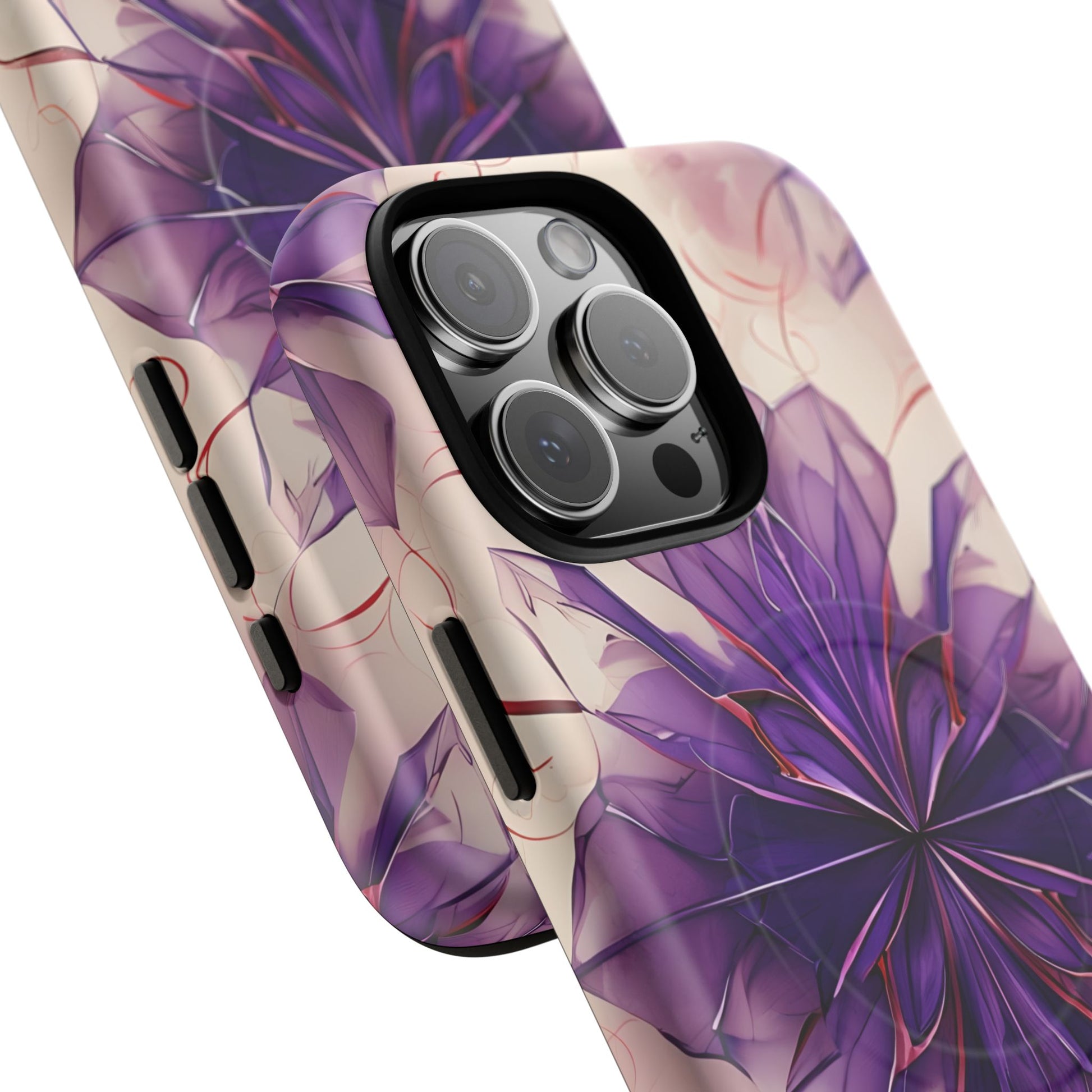 Violet Reverie - Kaleidoscope Collection Artistic Floral Burst - iPhone 16 Pro Max MagSafe Phone Case - Bold Purple Symmetrical Design