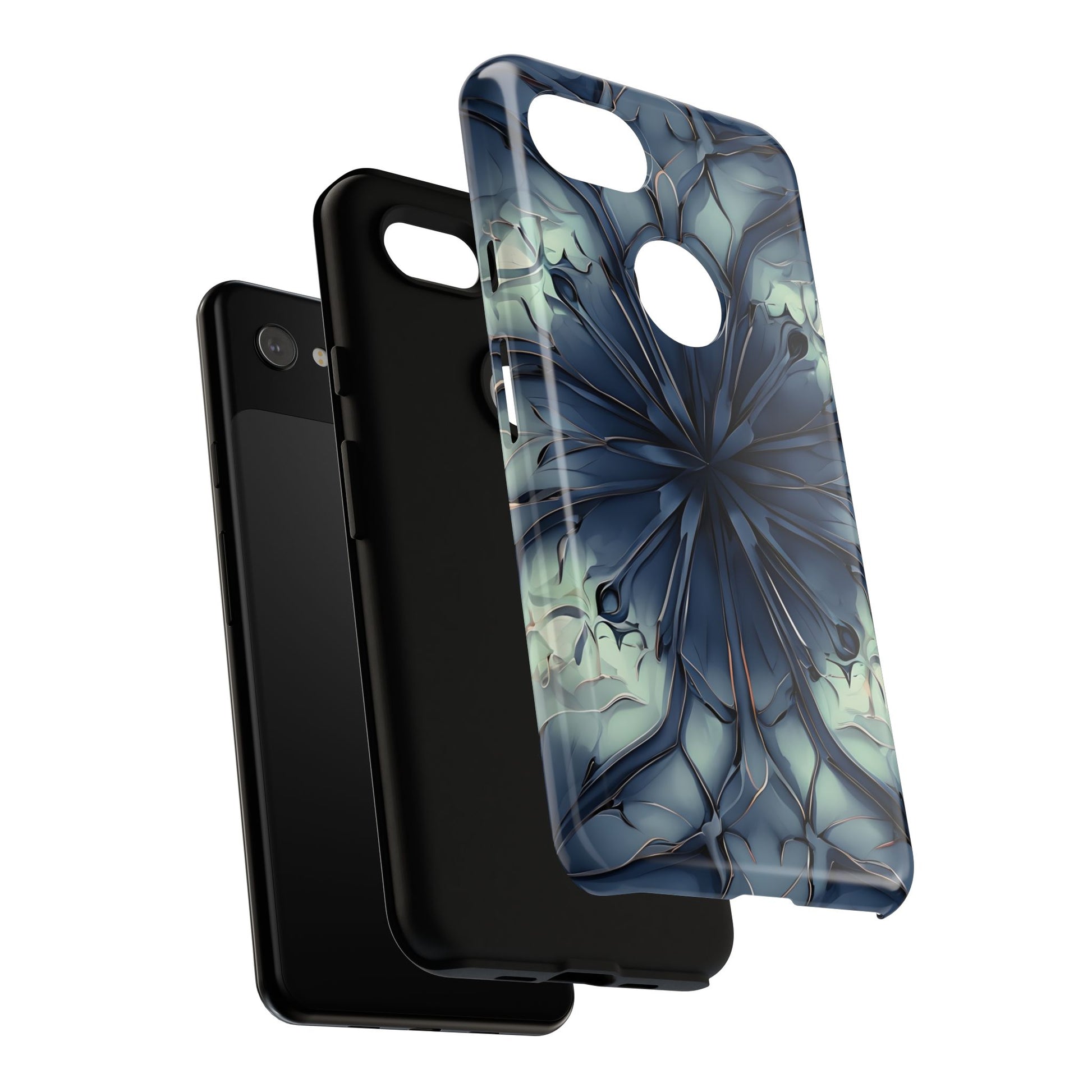 Indigo Mosaic - Artistic Kaleidoscope Collection Artistic Floral - Google Pixel 3a XL Tough Phone Case - Bold Blue Symmetrical Design